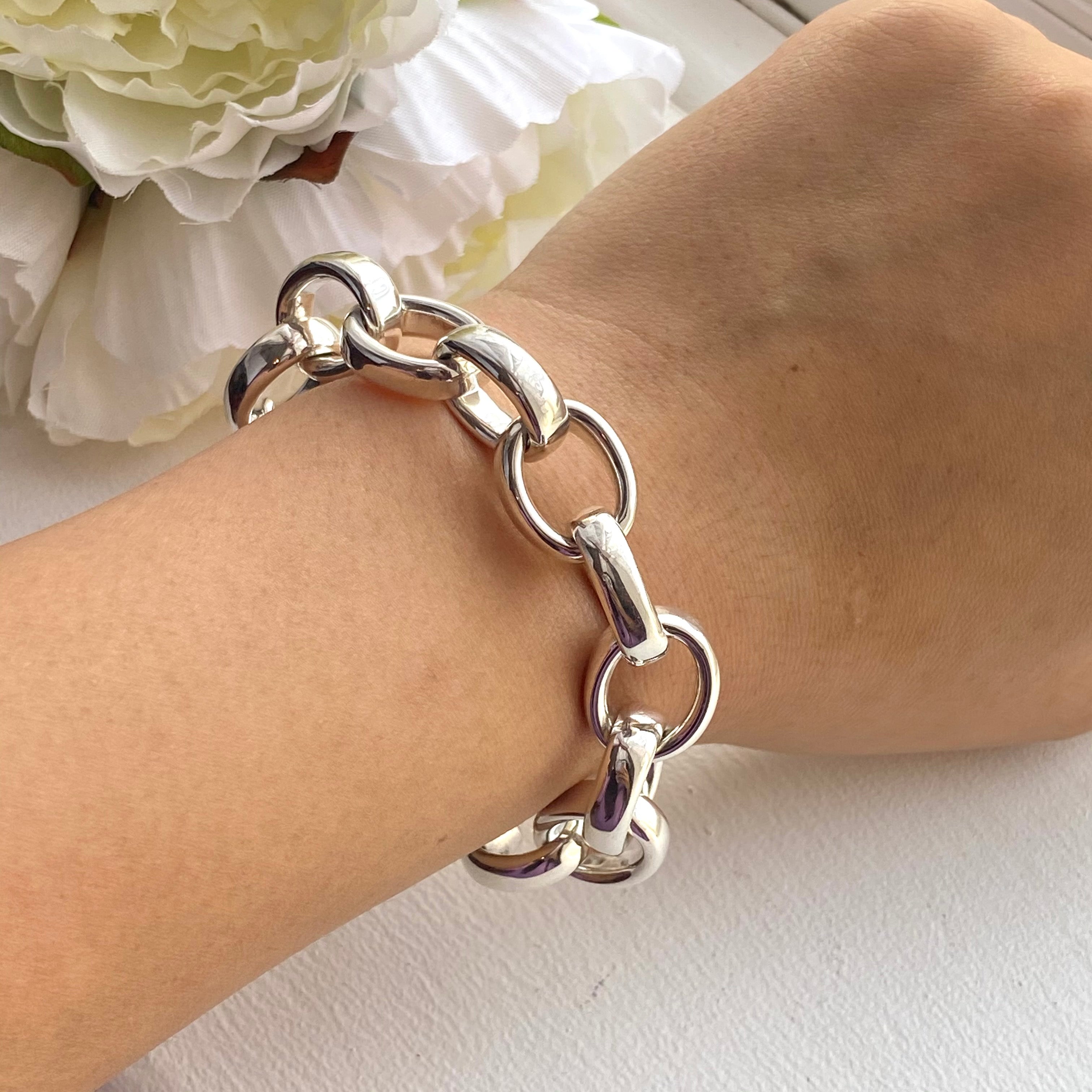 Sterling Silver Bracelet with Hollow Chunky Oval Links