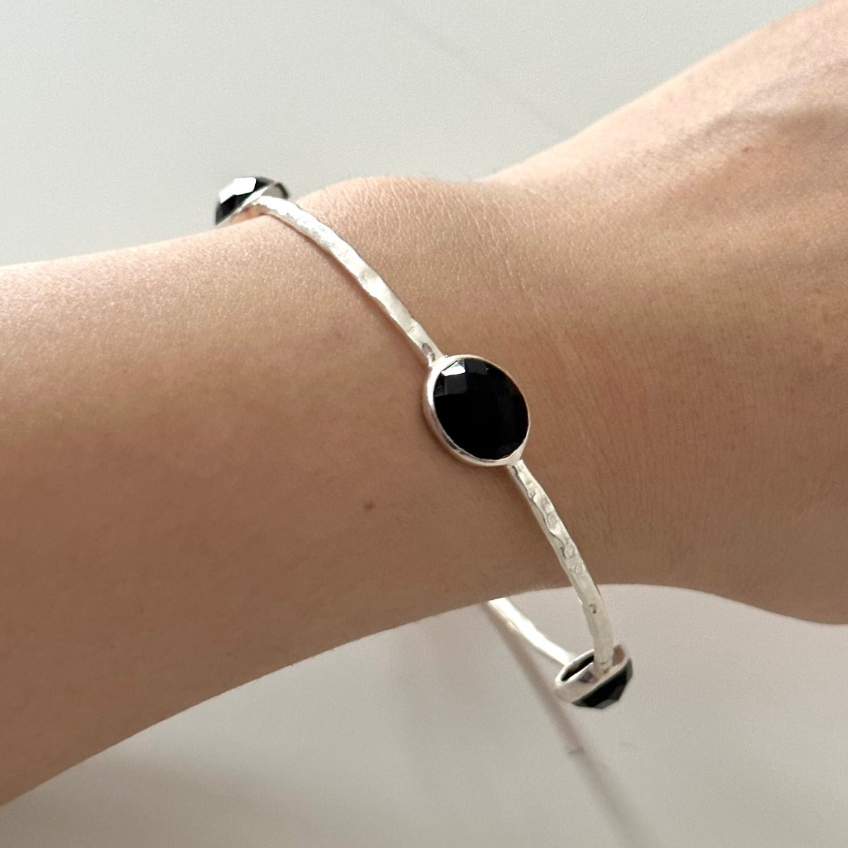 Black Onyx Sterling Silver Gemstone Bangle - Milina London