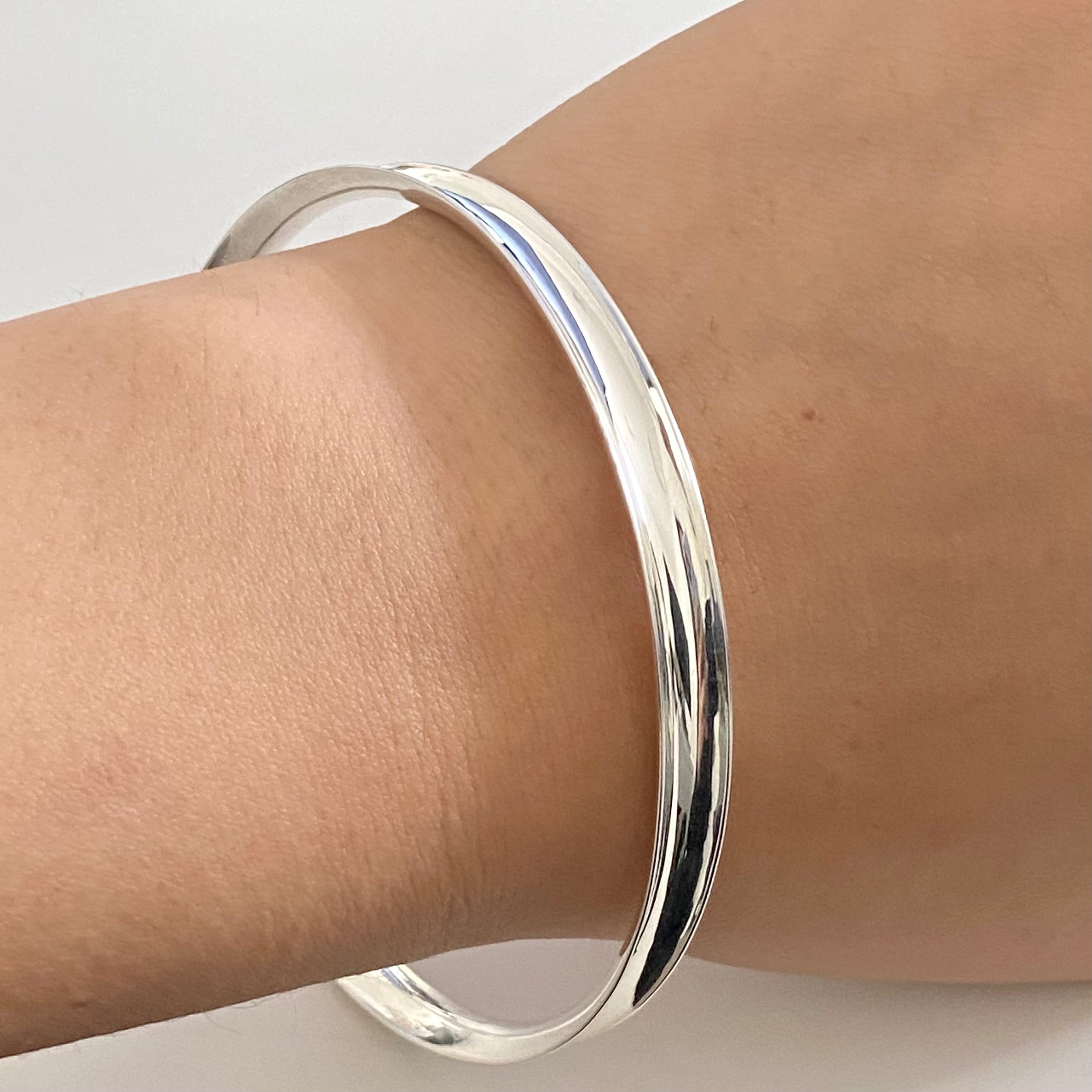 Round Sterling Silver 5mm wide Concave Bangle with a Polished Shiny Finish