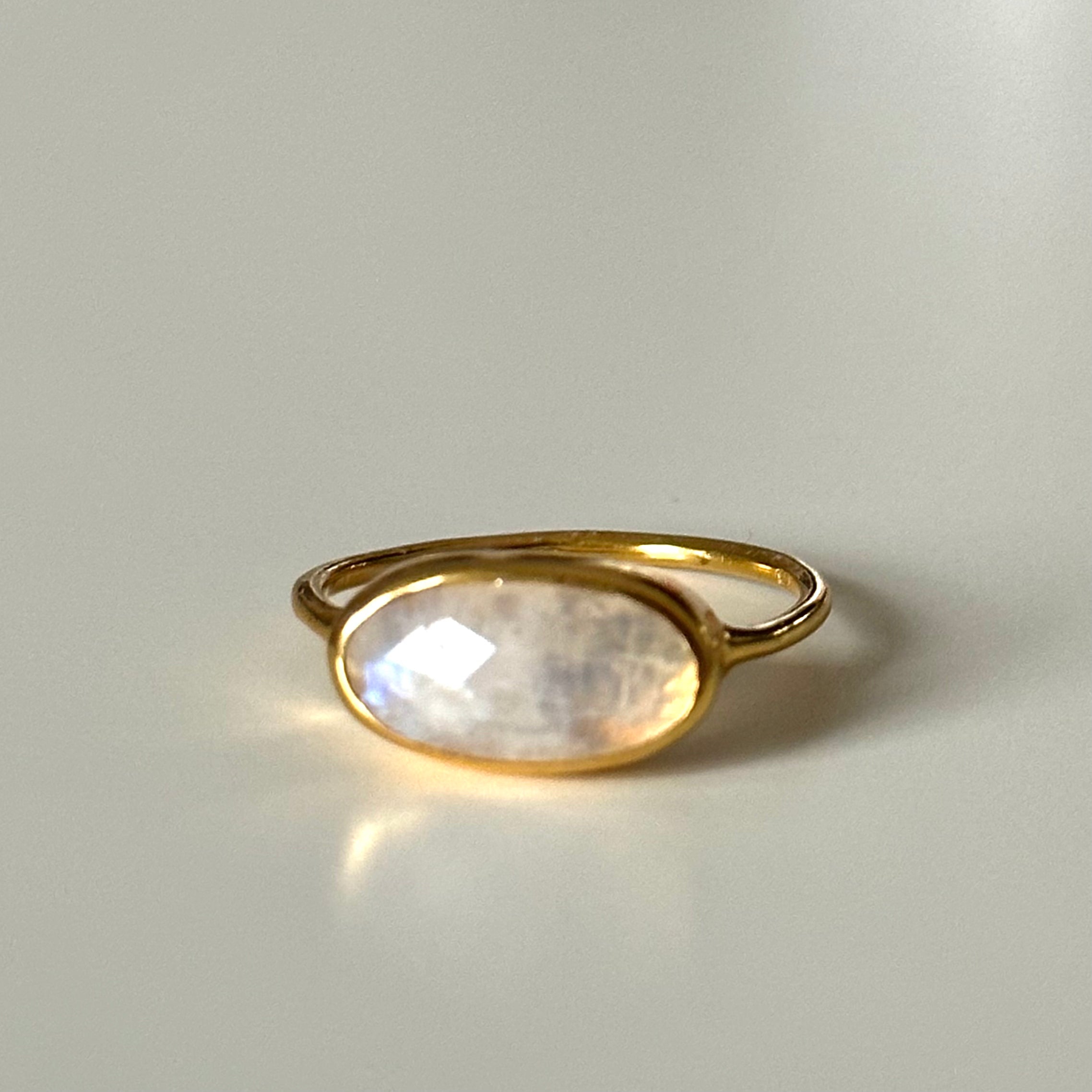 Faceted Oval Cut Natural Gemstone Gold Plated Sterling Silver Fine Band Ring - Moonstone