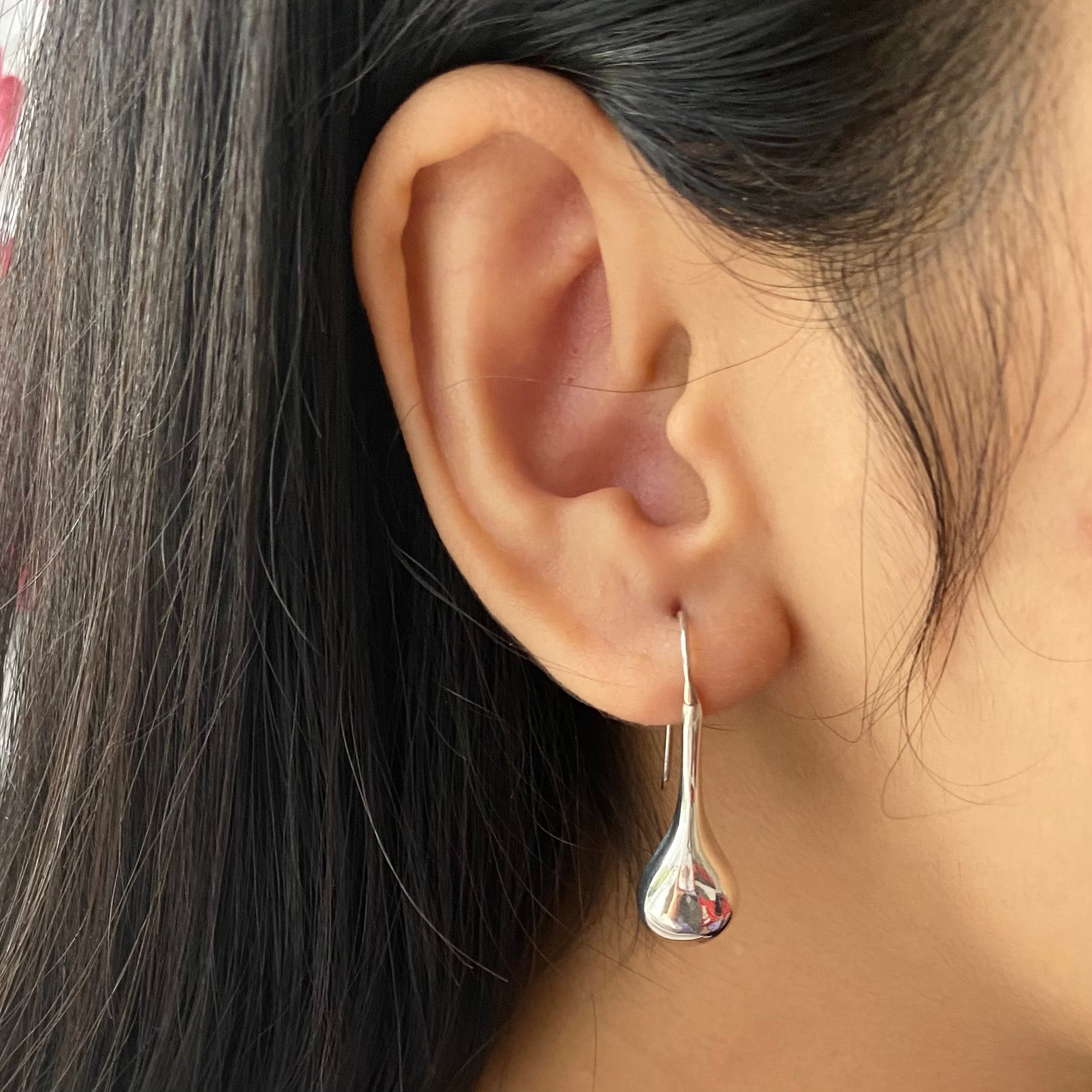 Sterling Silver Hook Earrings with a Long Teardrop