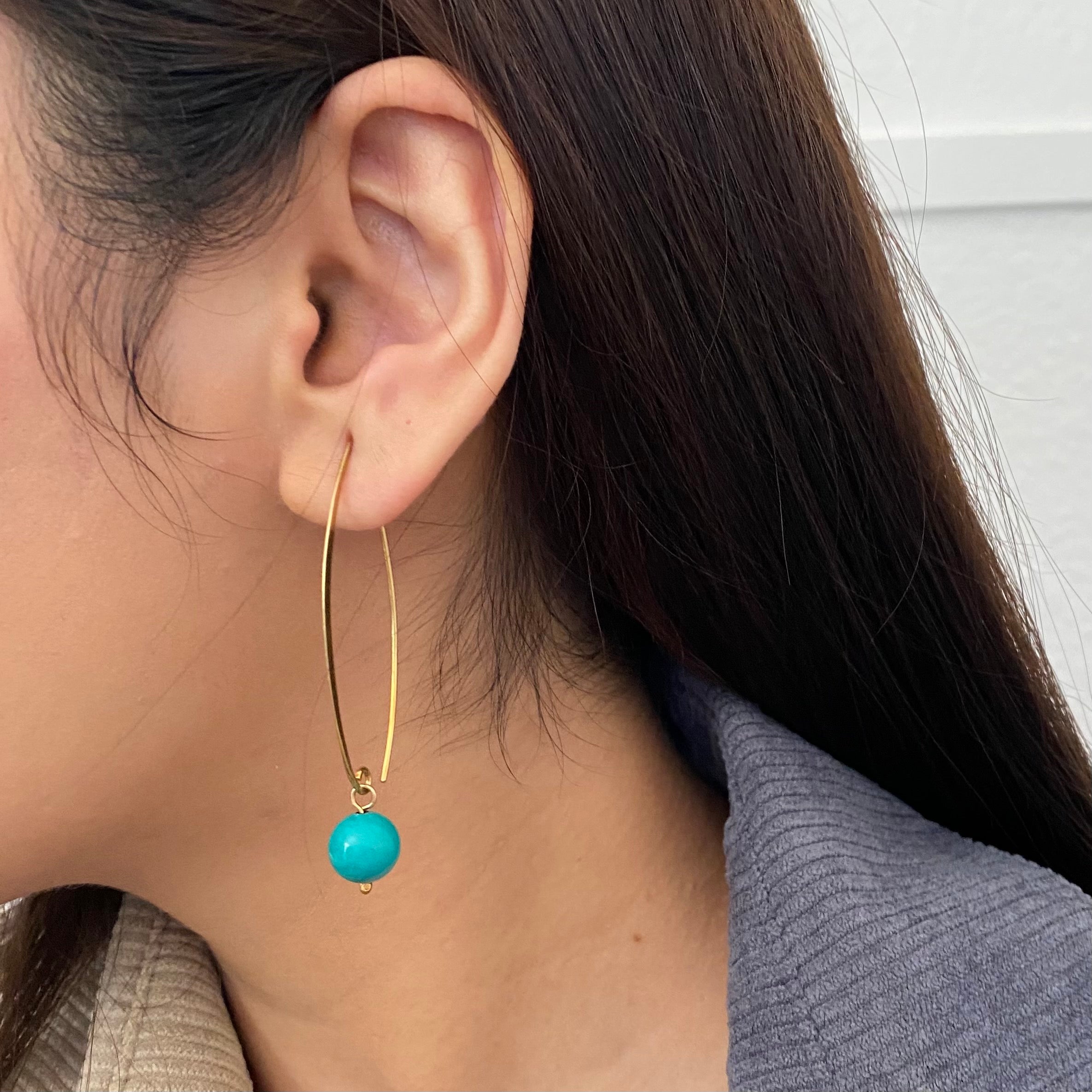 Gold Plated Long Sterling Silver Threader Earrings with a Turquoise Drop
