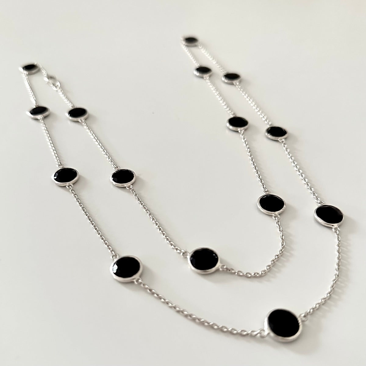 Black Onyx Gemstone Necklace in Sterling Silver