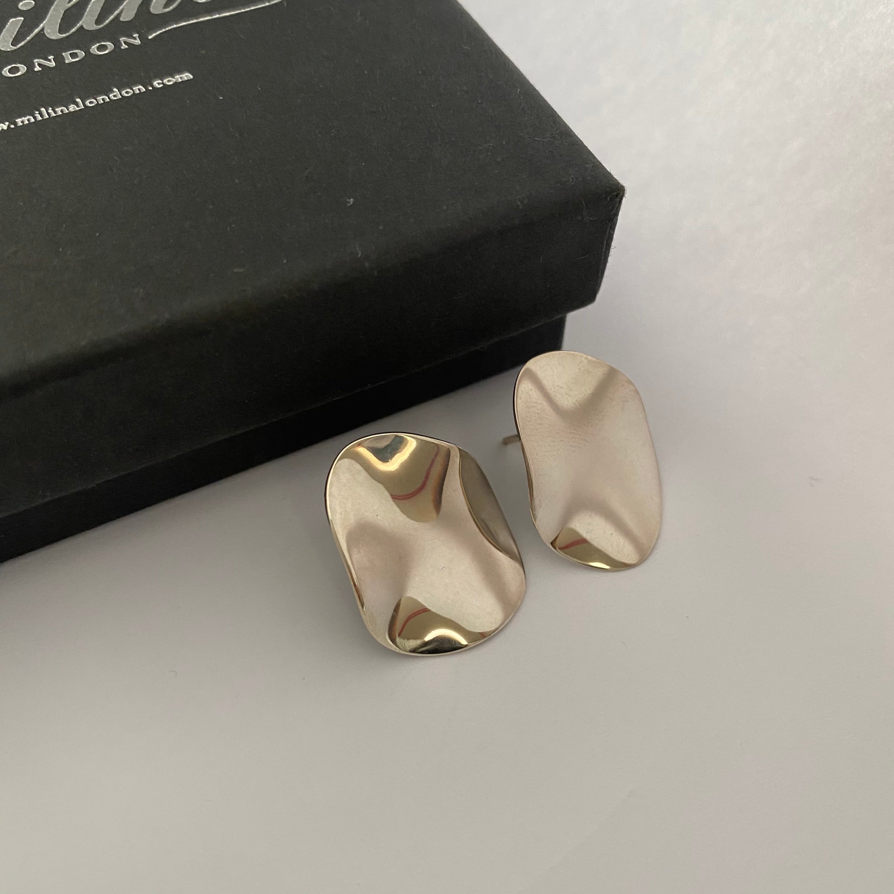 Large Sterling Silver Studs, Organic and Concave in Shape