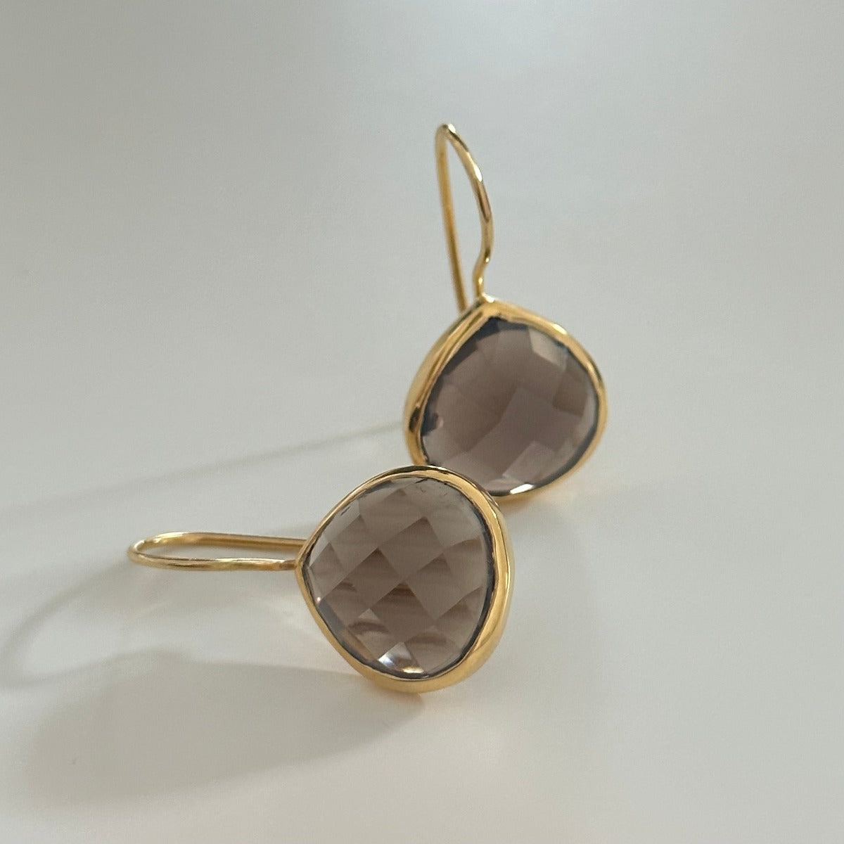 Smoky Quartz Gemstone Gold Plated Sterling Silver Teardrop Earrings - Milina London