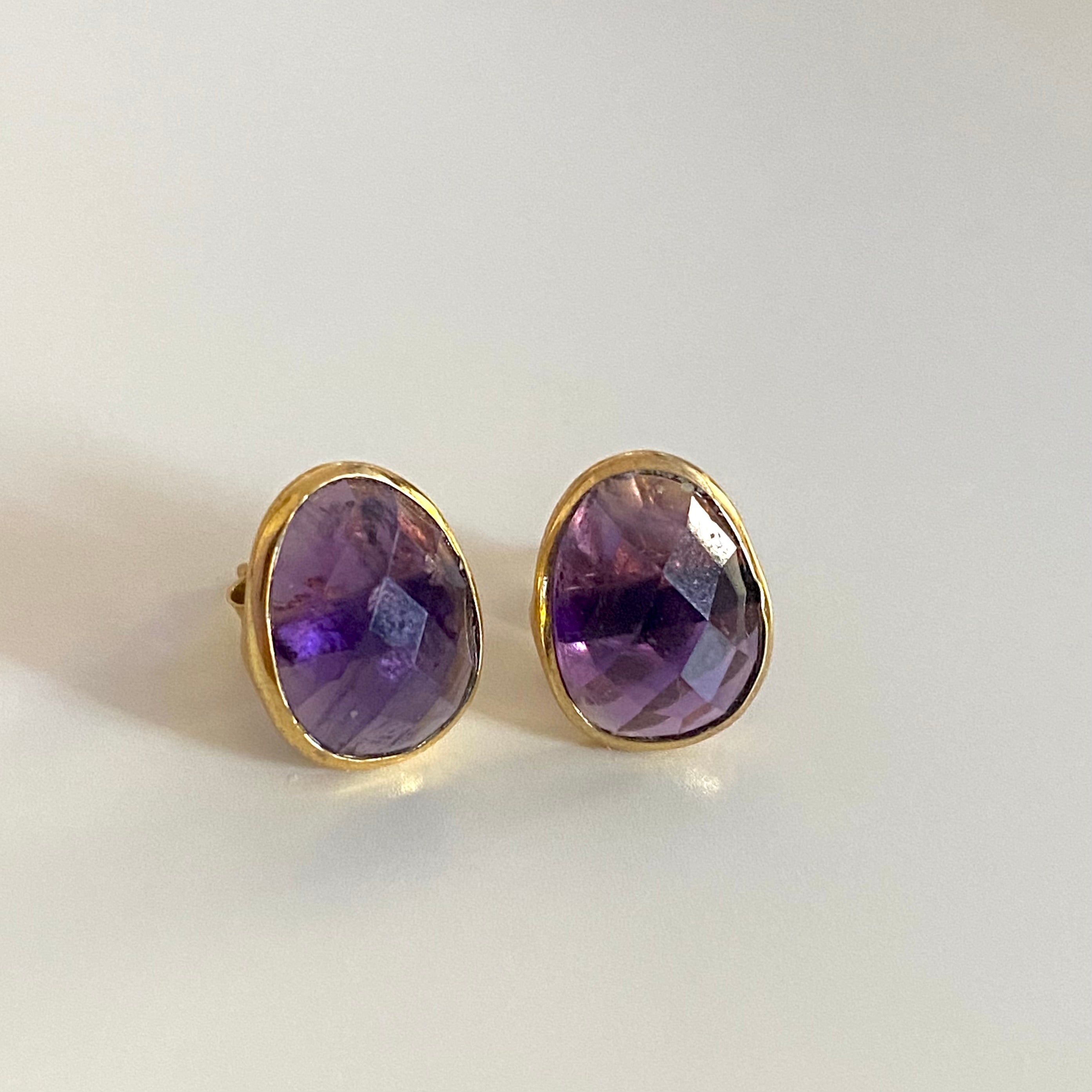 Amethyst Organic Elliptical Shaped Gemstone Studs