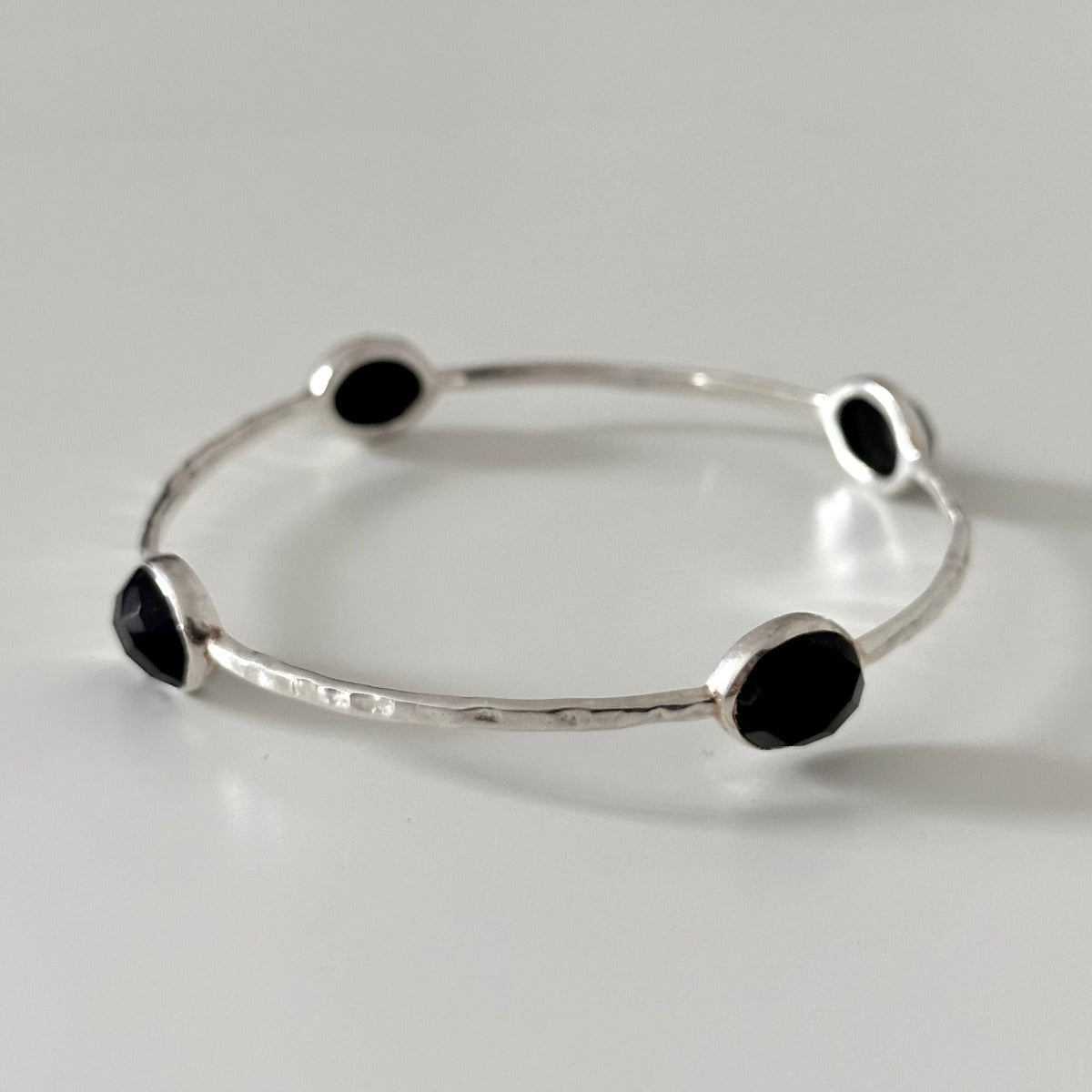 Black Onyx Sterling Silver Gemstone Bangle - Milina London