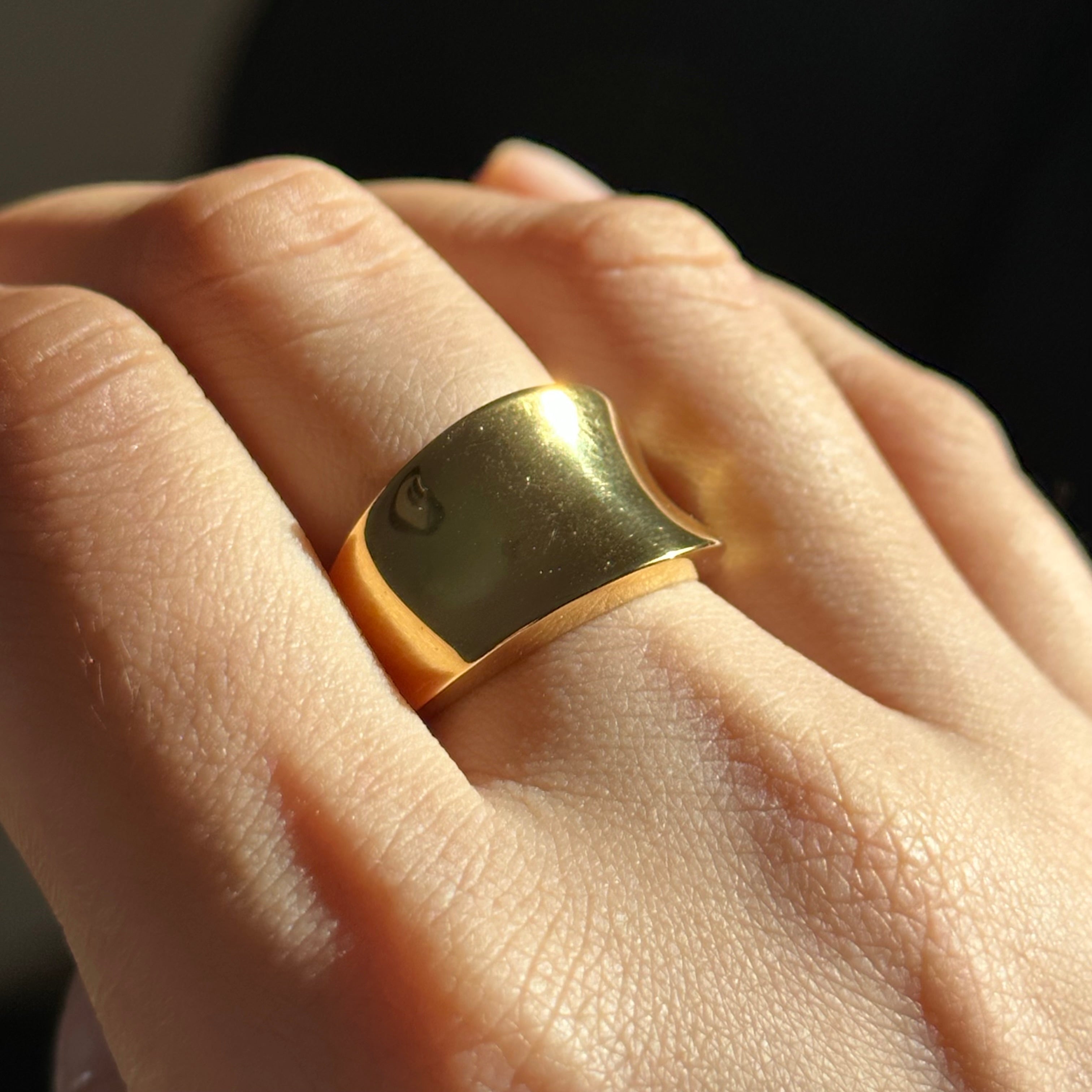 Gold Plated Sterling Silver Concave Tapered Ring- Milina London