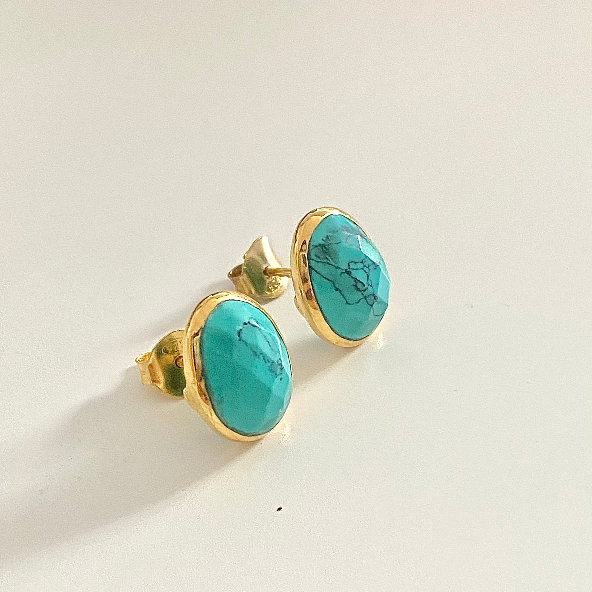 Turquoise Gold Plated Sterling Silver Elliptical Gemstone Studs