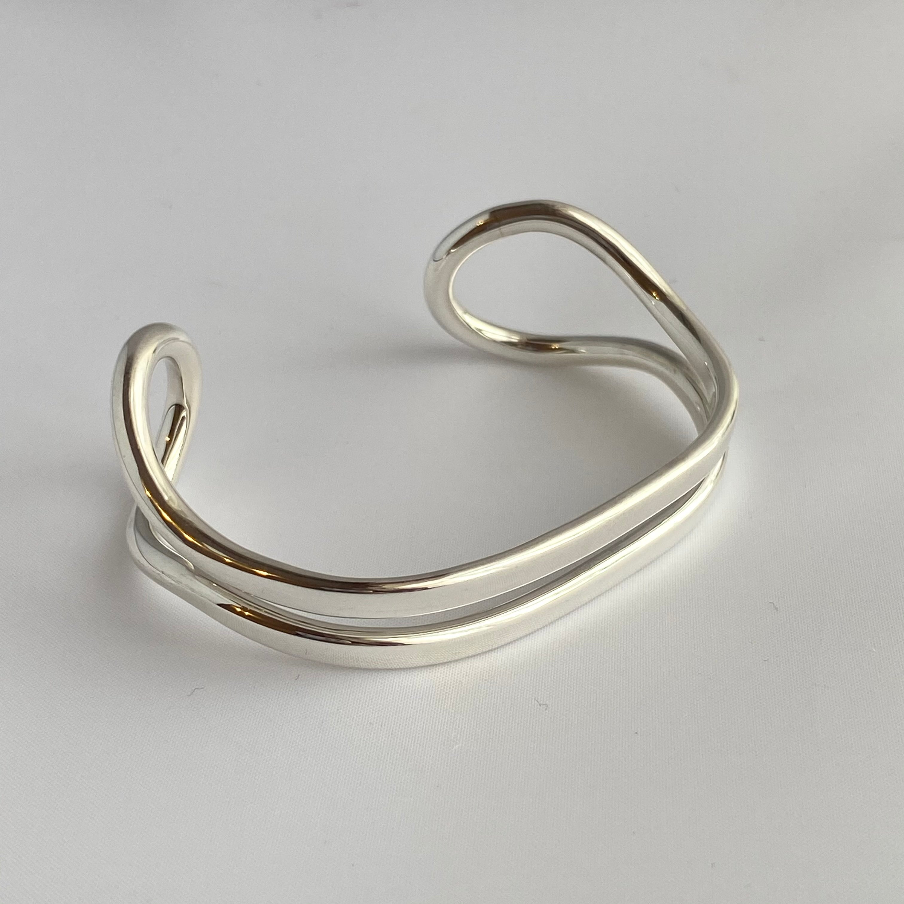 Sterling Silver Cuff with Two Flat Curving Silver Bands