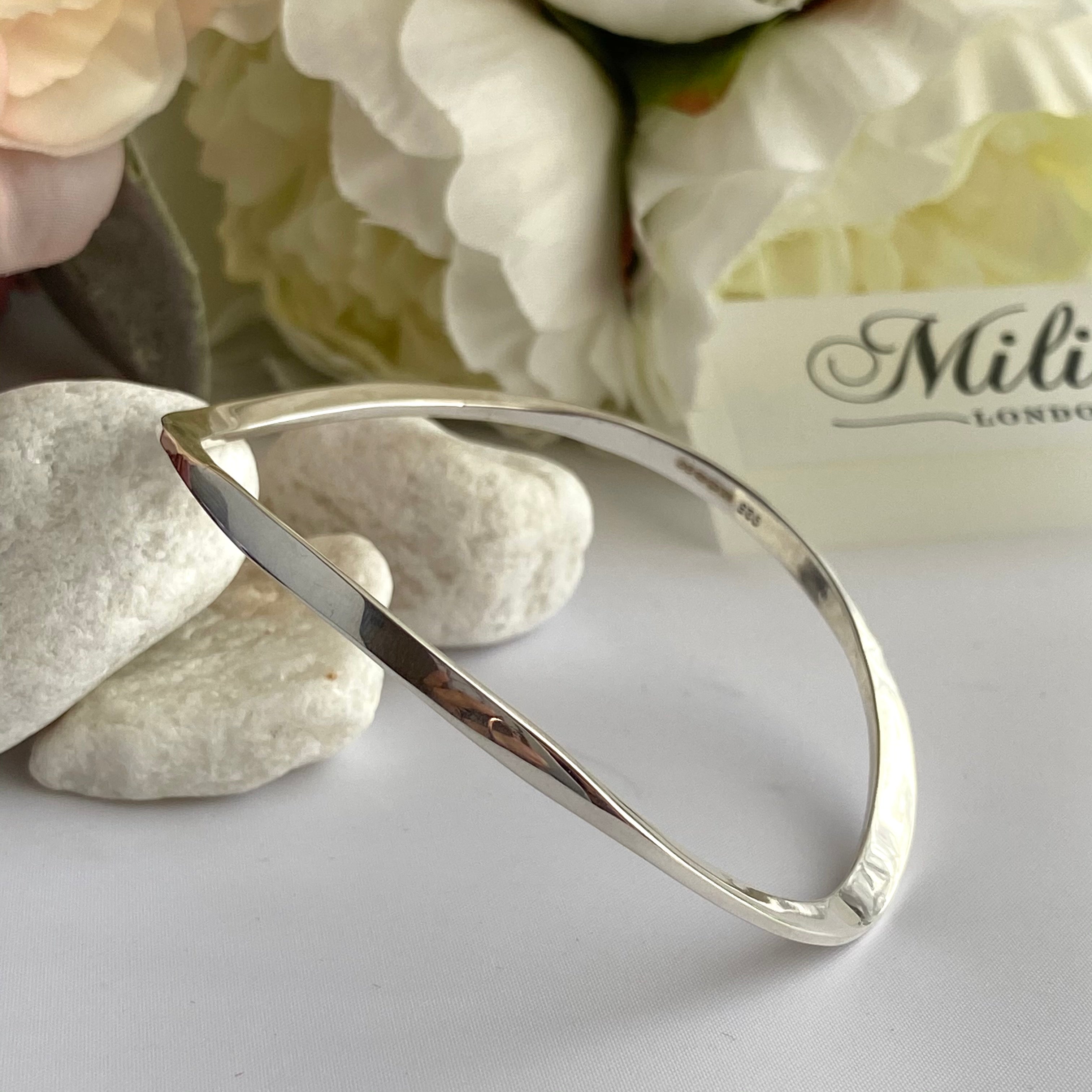 Triangular Bow Bangle Sterling Silver Wavy Bangle with a Slightly Triangular Shape – Milina ...