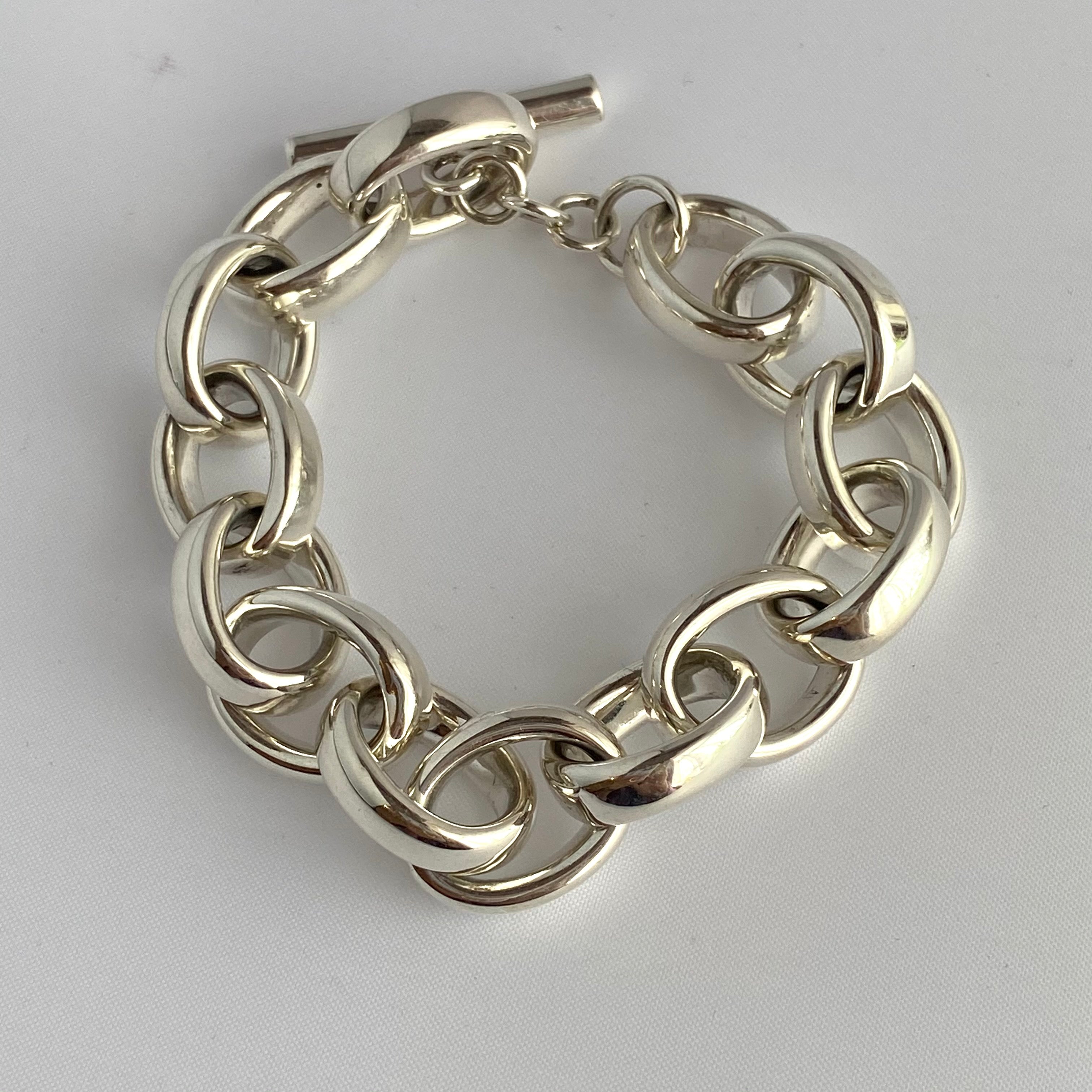 Sterling Silver Bracelet with Hollow Chunky Oval Links