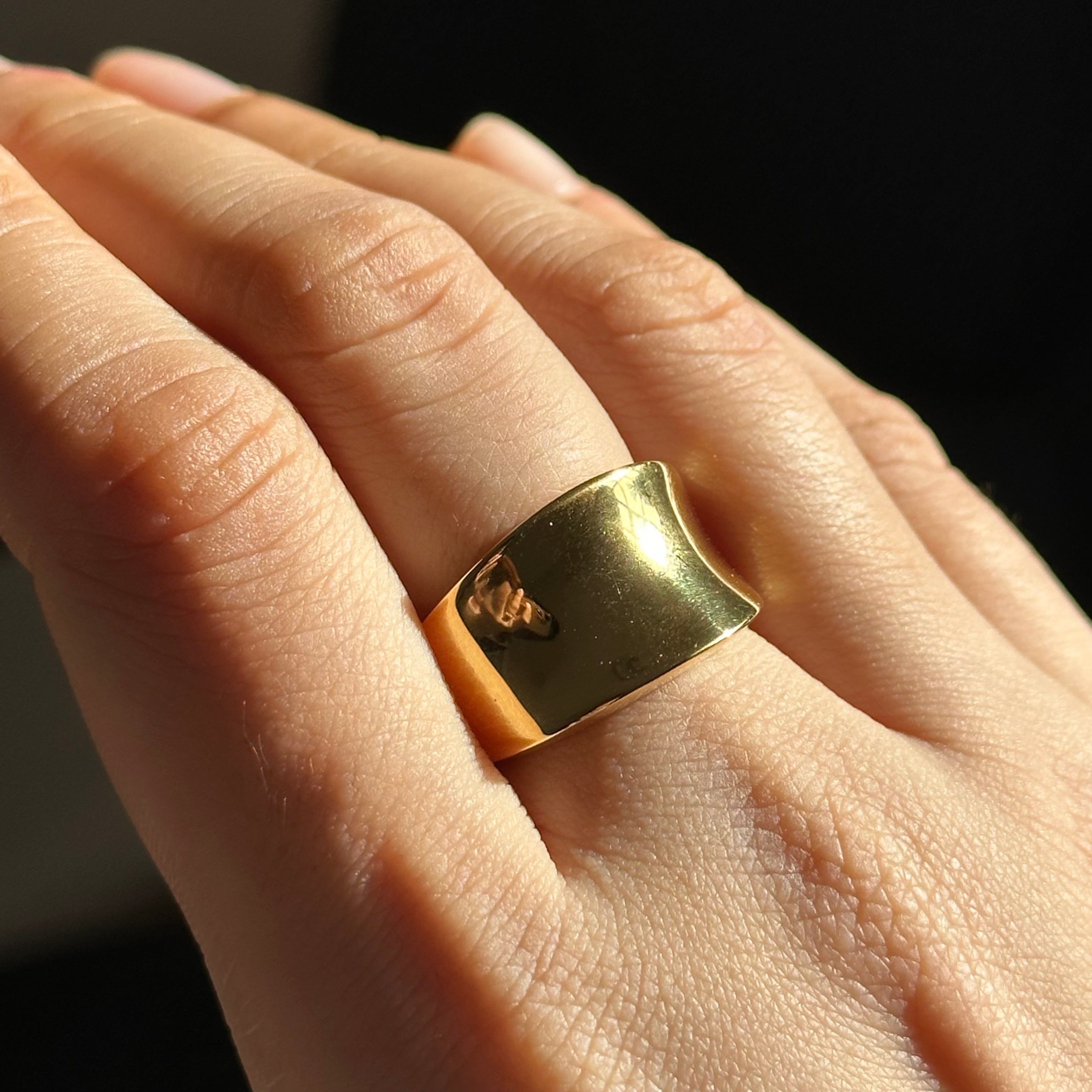 Gold Plated Sterling Silver Concave Tapered Ring- Milina London