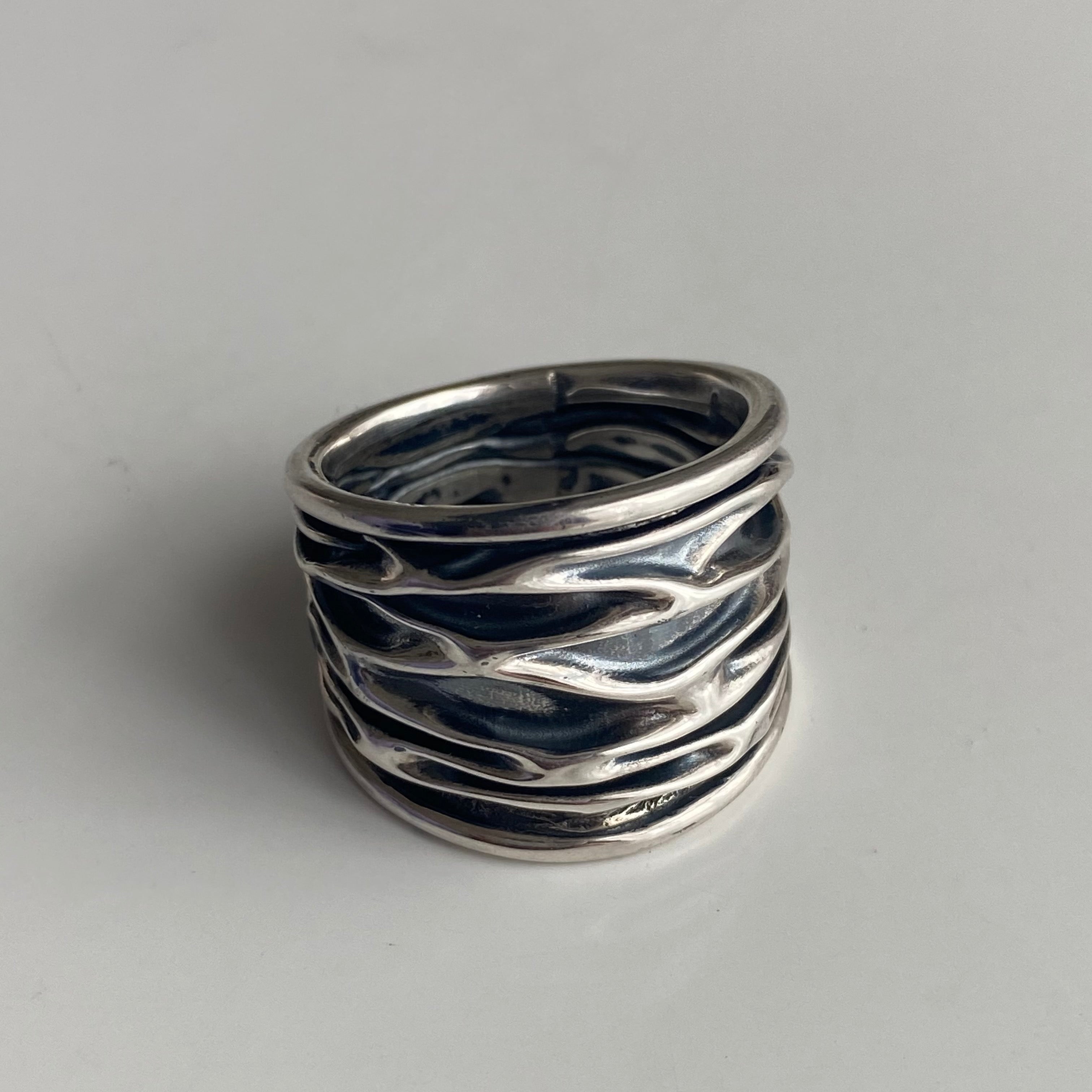 Wavy Oxidised Sterling Silver Ring