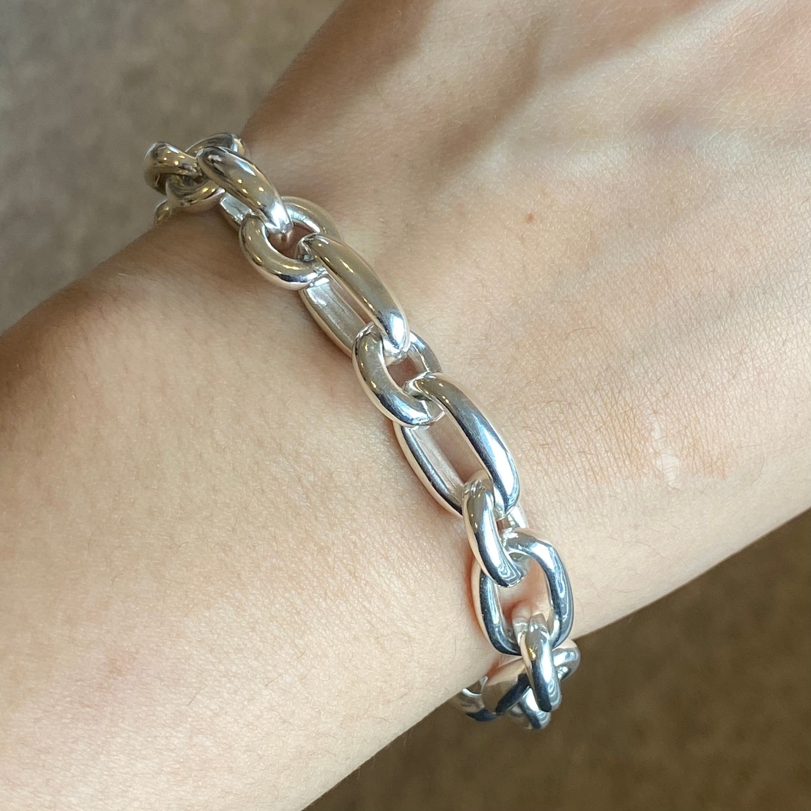 Statement Sterling Silver Link Bracelet with Oval Links