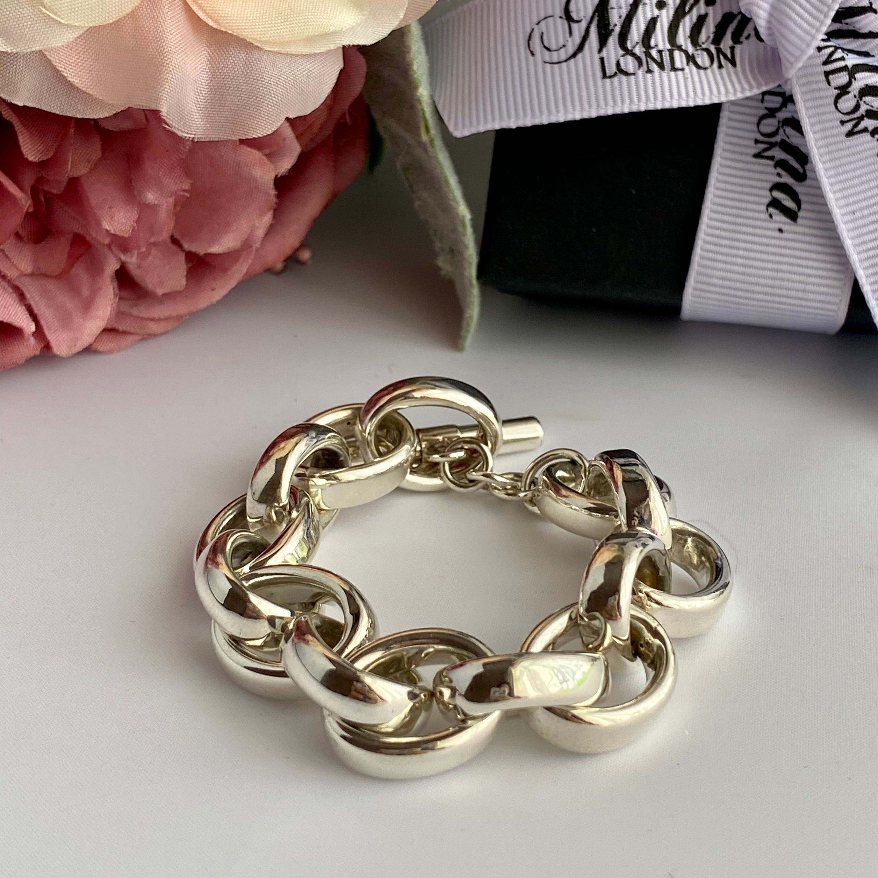 Sterling Silver Bracelet with Hollow Chunky Oval Links