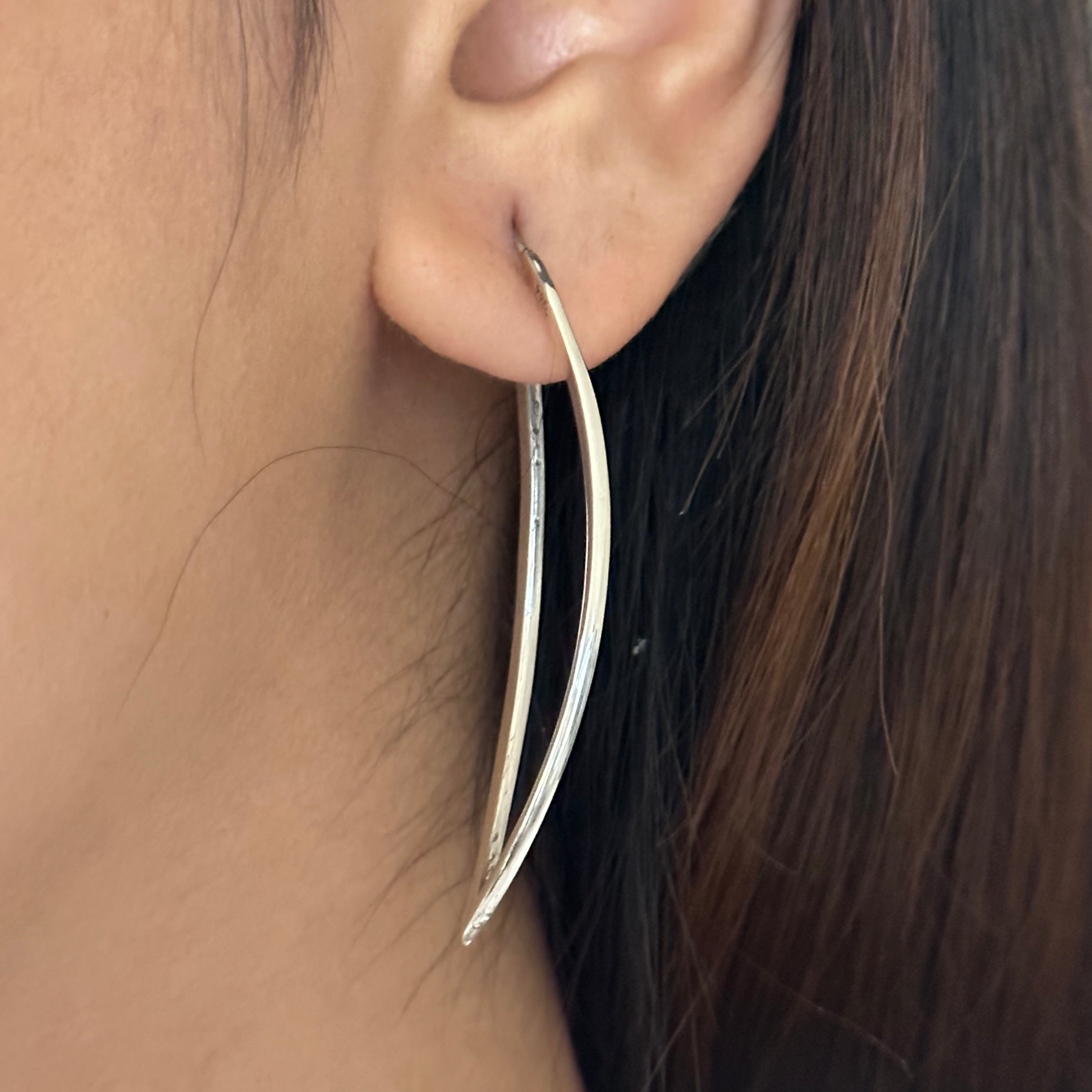 Curved Sterling Silver Hoops in a Leaf Like Shape