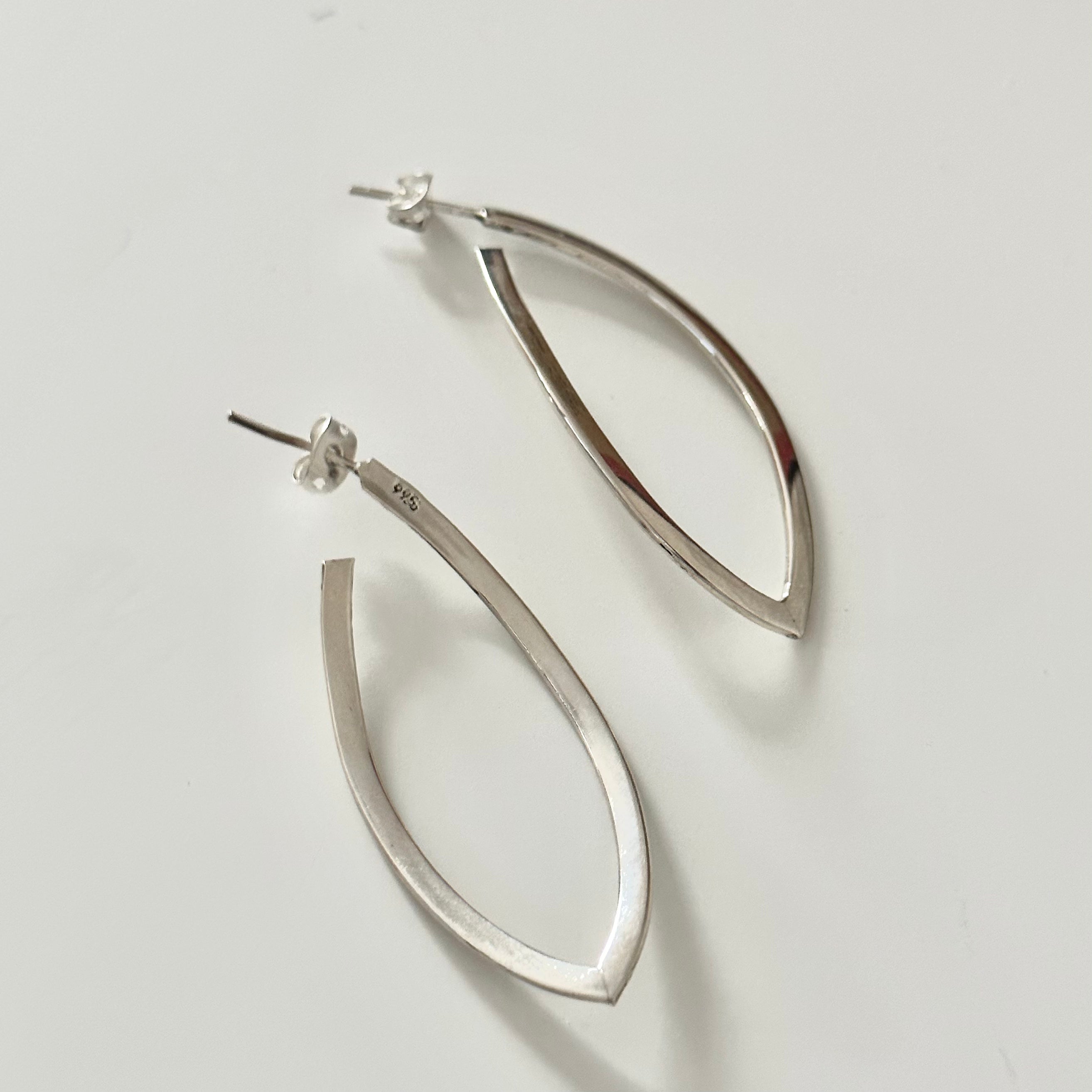 Curved Sterling Silver Hoops in a Leaf Like Shape