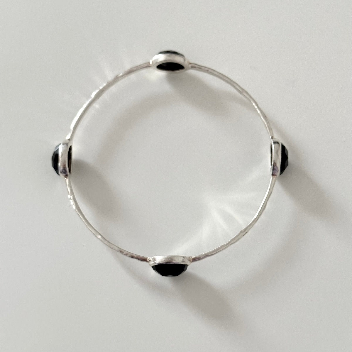 Black Onyx Sterling Silver Gemstone Bangle - Milina London