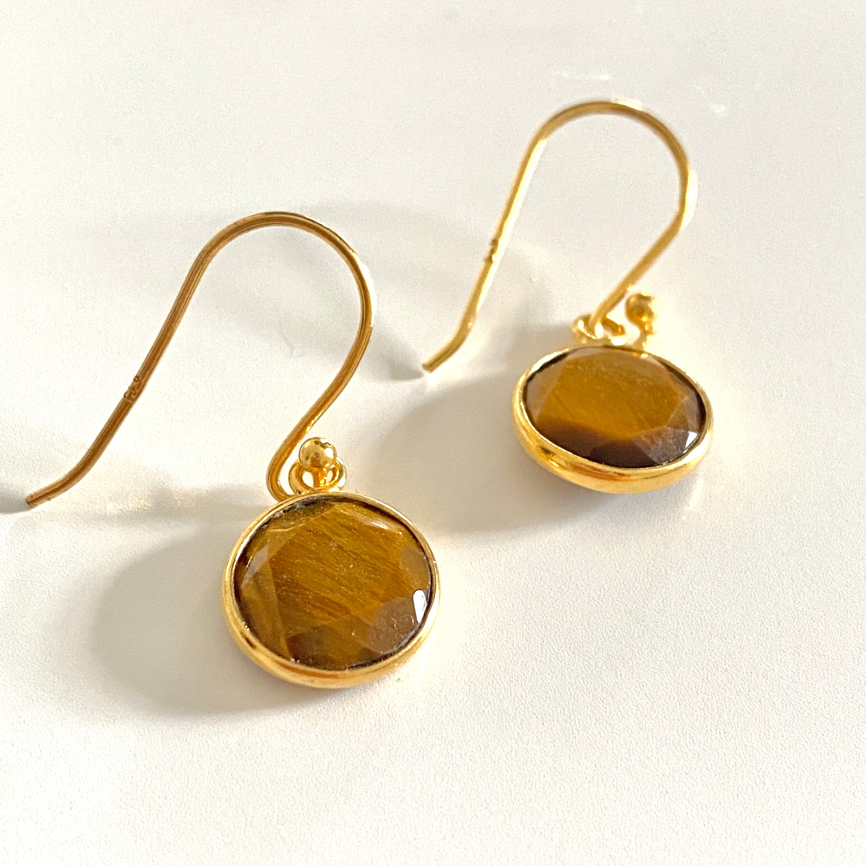 Tiger's Eye Gold Plated Sterling Silver Earrings 