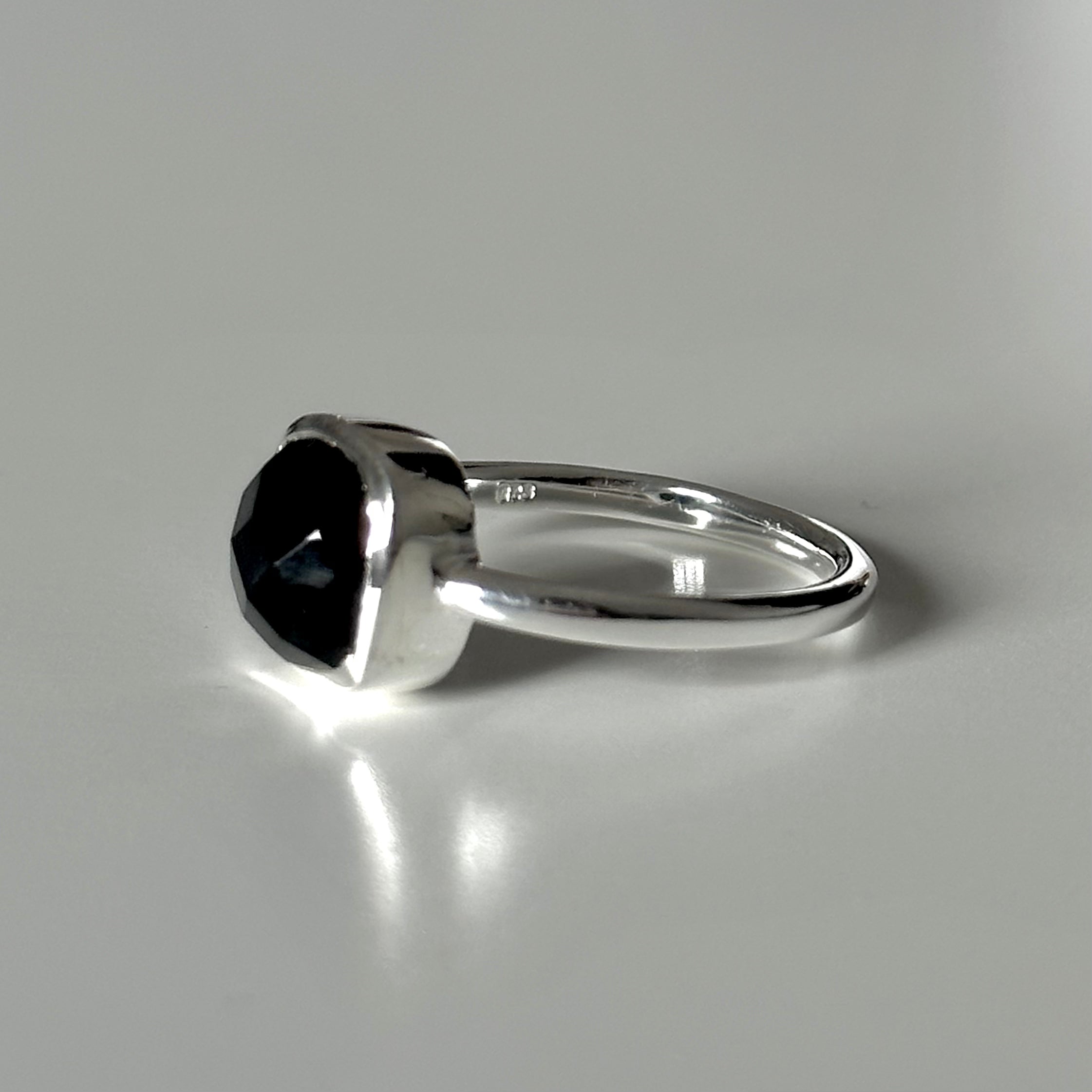 Square Cut Natural Gemstone Sterling Silver Solitaire Ring - Black Onyx