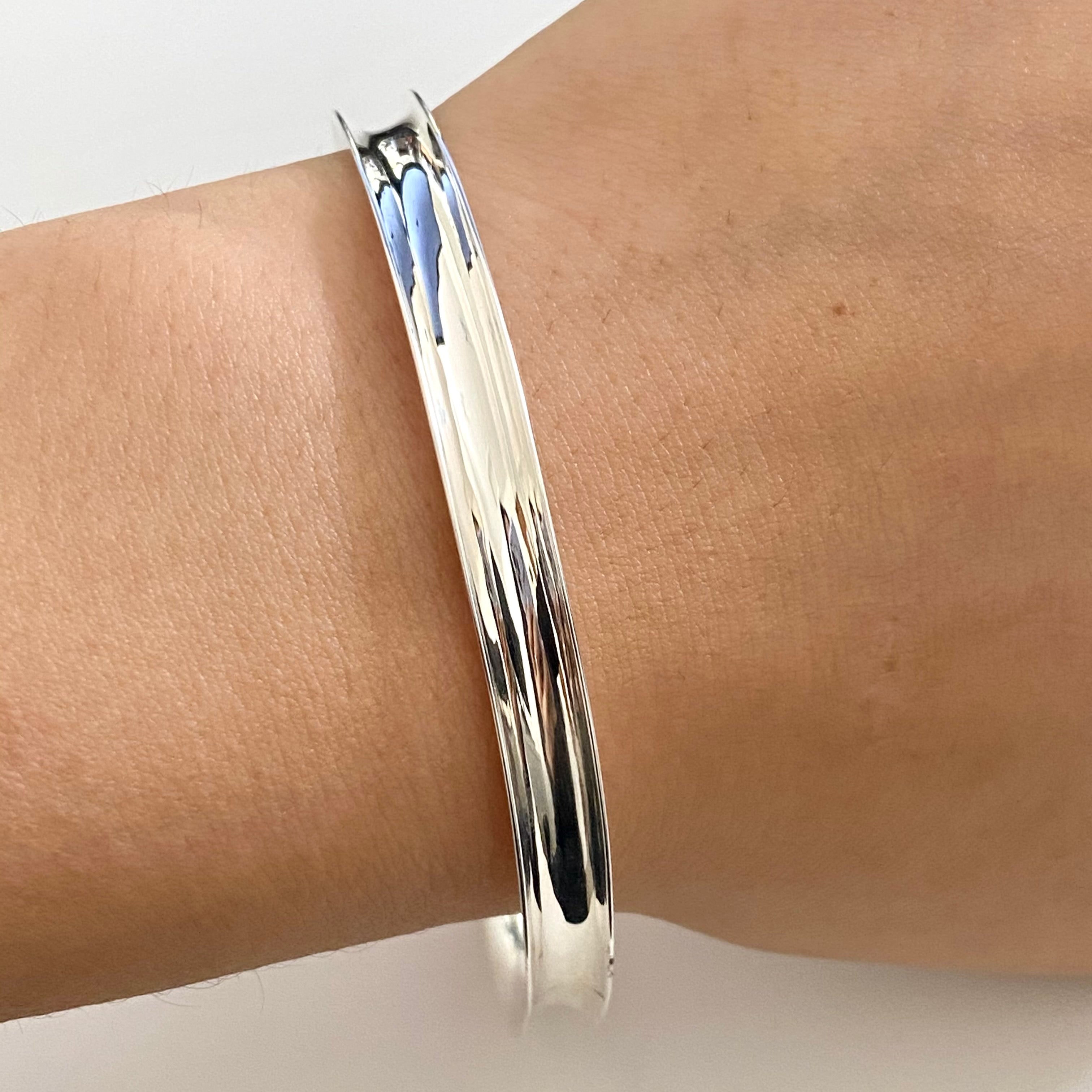 Round Sterling Silver 5mm wide Concave Bangle with a Polished Shiny Finish