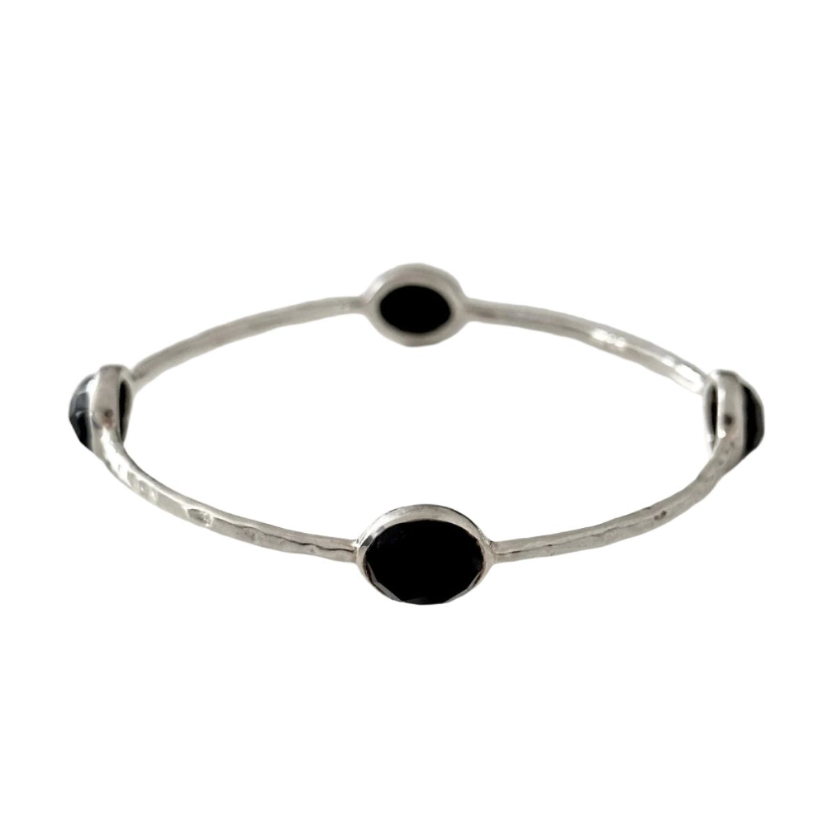 Black Onyx Sterling Silver Gemstone Bangle - Milina London