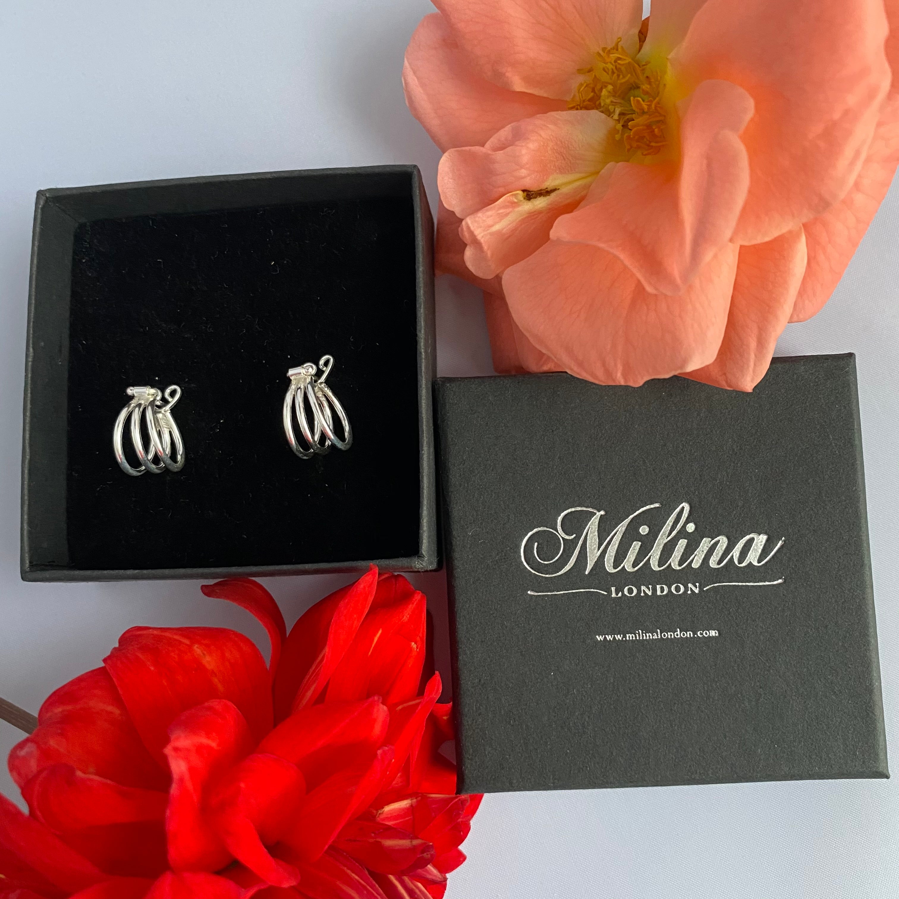 Small Triple Ring  Sterling Silver Hoop Earrings