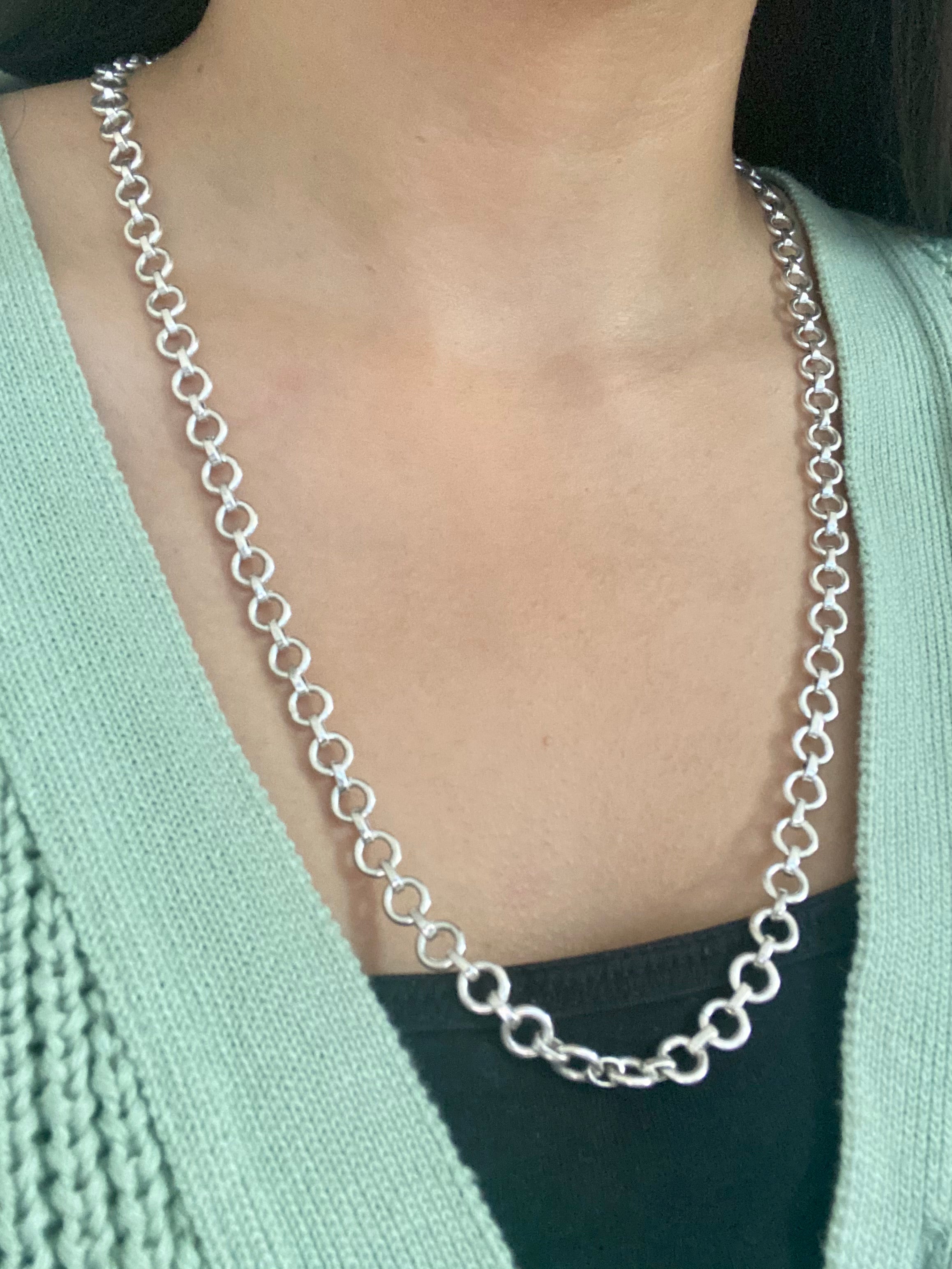 Statement Sterling Silver Necklace with small round links