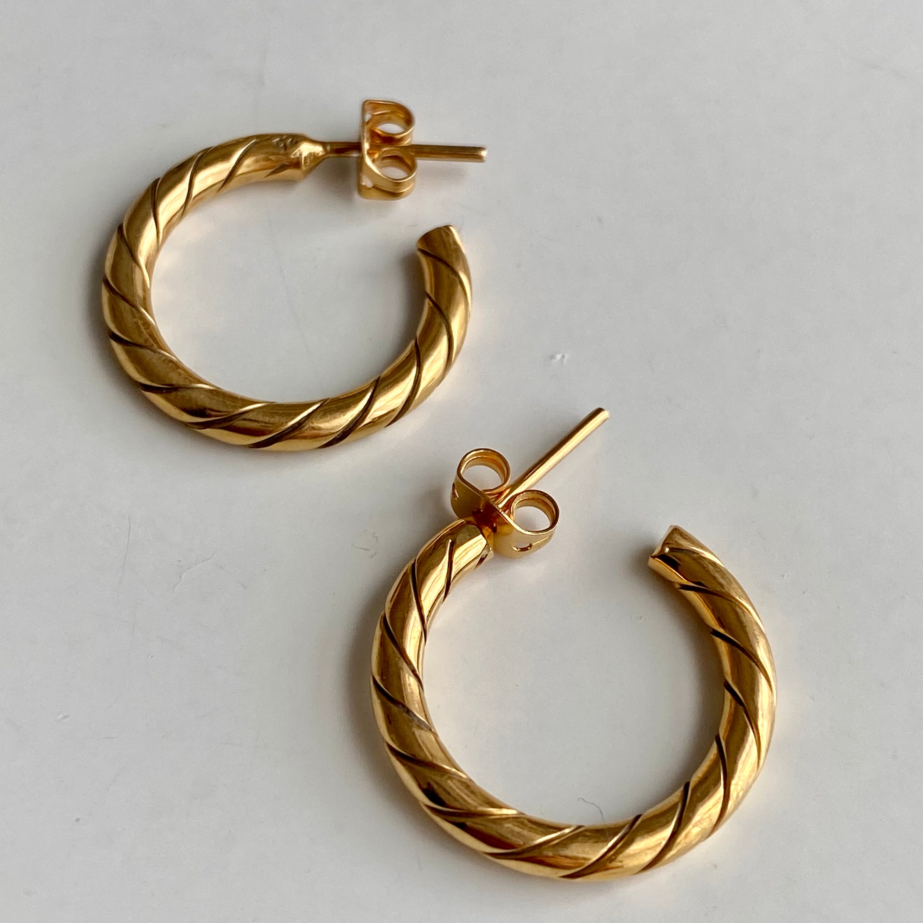 Gold Plated Sterling Silver Twisted Hoop Earrings