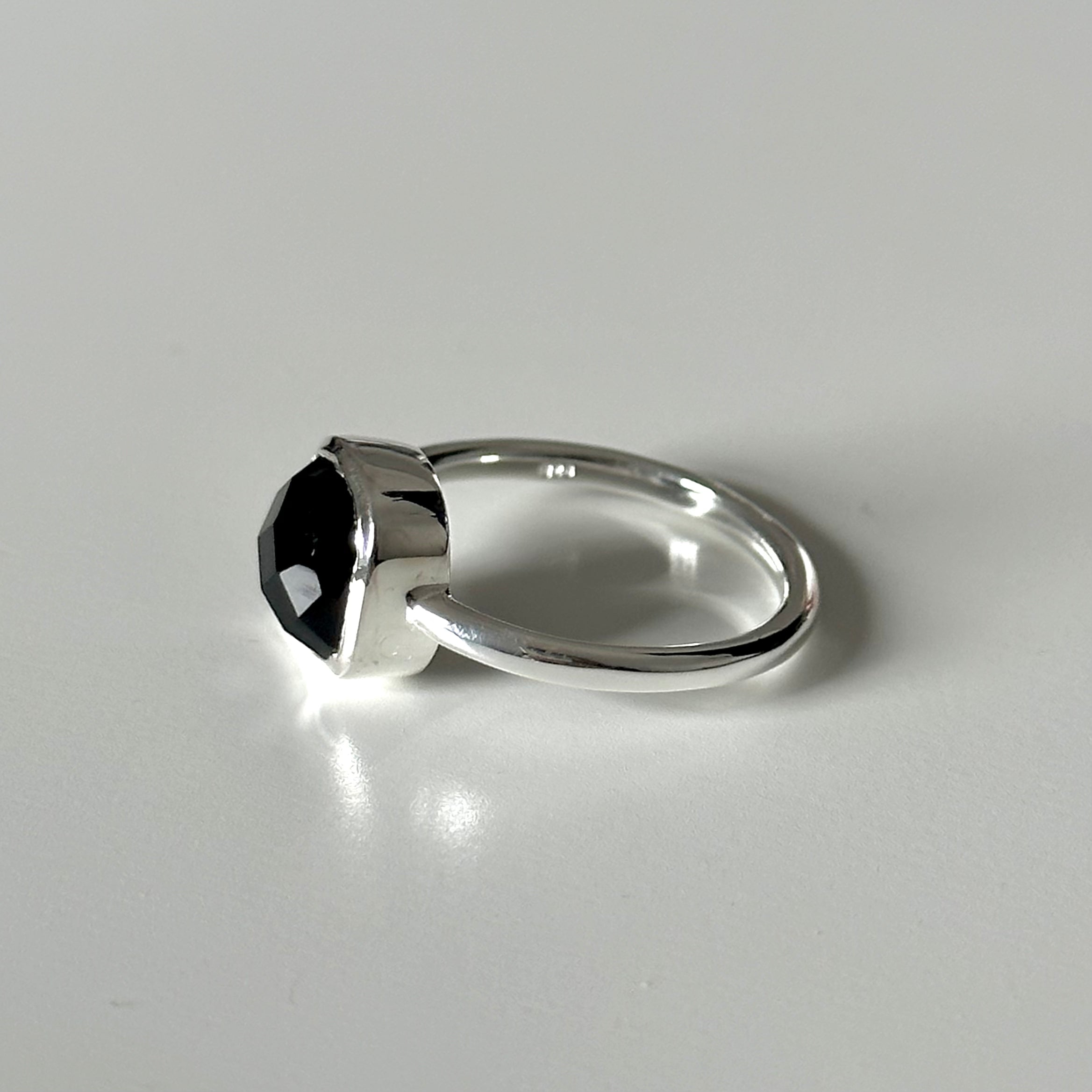 Square Cut Natural Gemstone Sterling Silver Solitaire Ring - Black Onyx