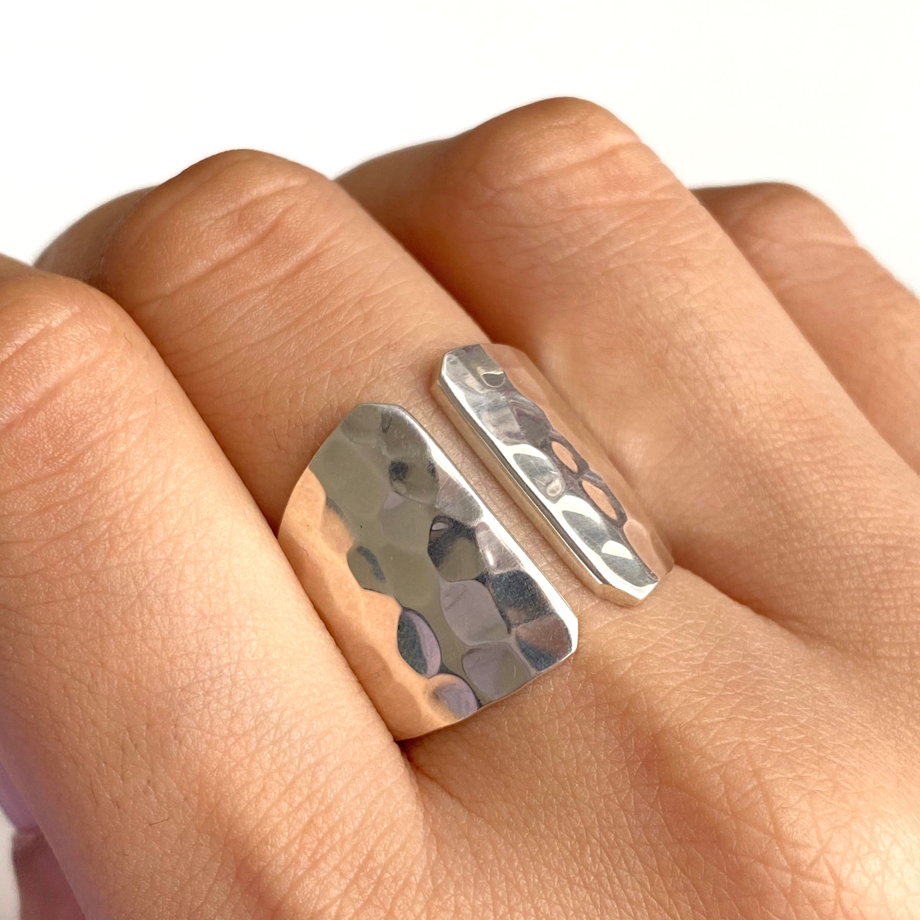 Hammered Texture Sterling Silver Ring with a Gap