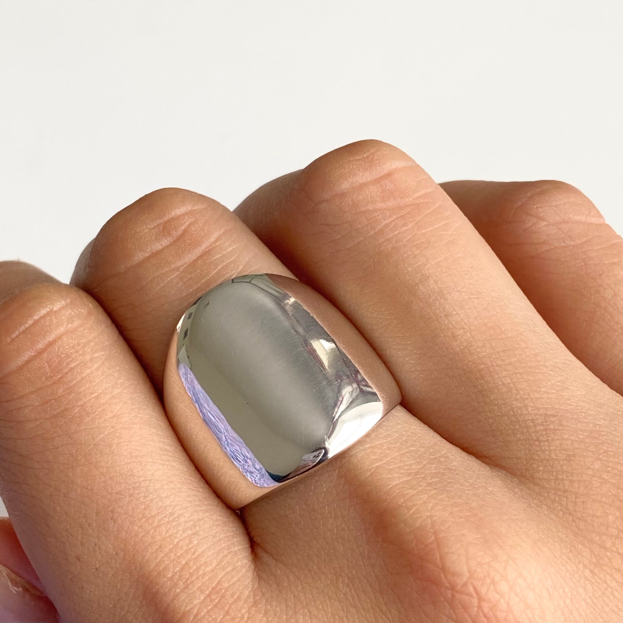 Long Chunky Rounded Sterling Silver Ring