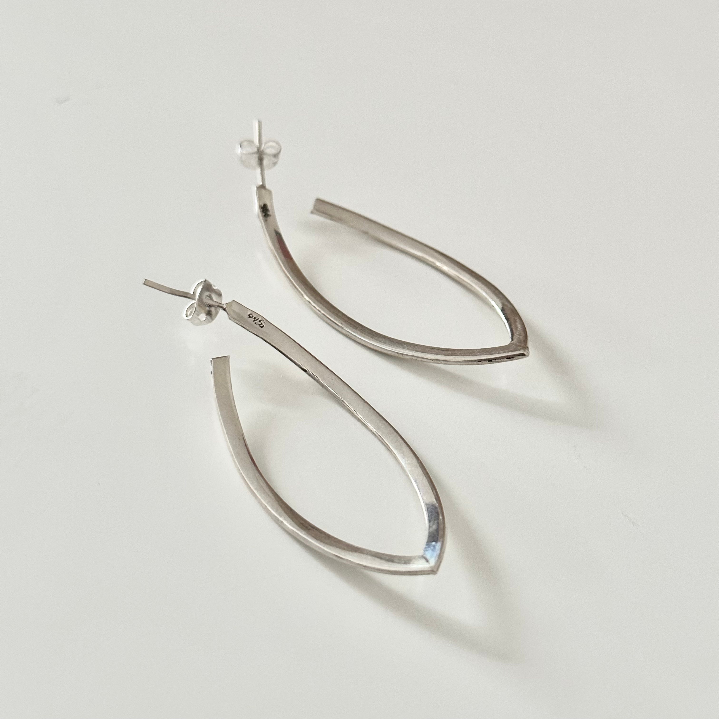 Curved Sterling Silver Hoops in a Leaf Like Shape