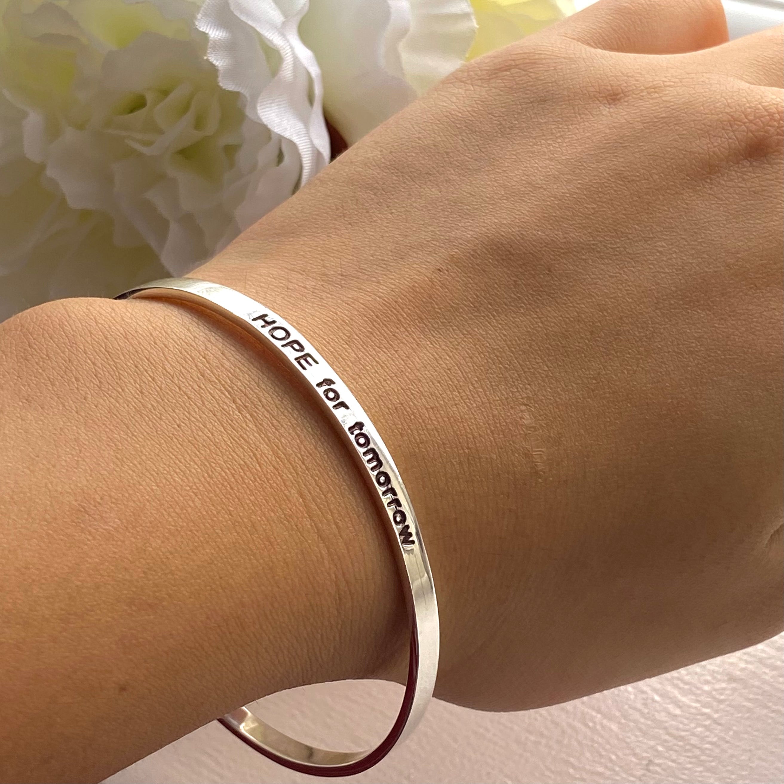Sterling Silver Motivational Quote Bangle - Hope For Tomorrow