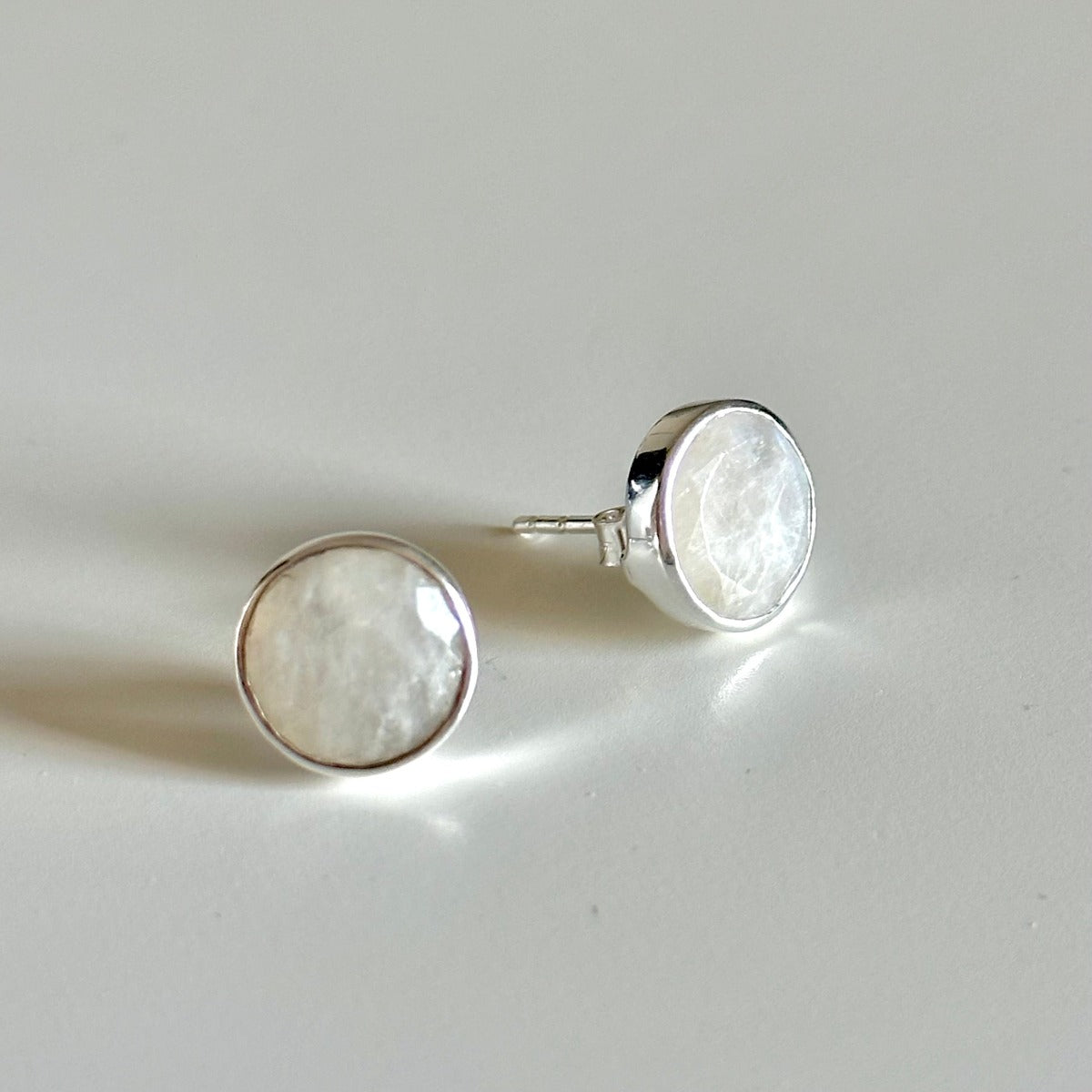 Round Moonstone Studs in Sterling Silver - Milina London