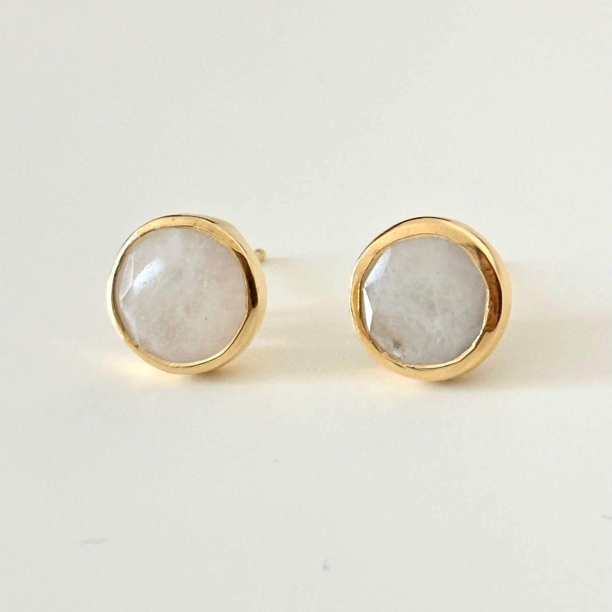 Round Rainbow Moonstone Gemstone Studs - Milina London