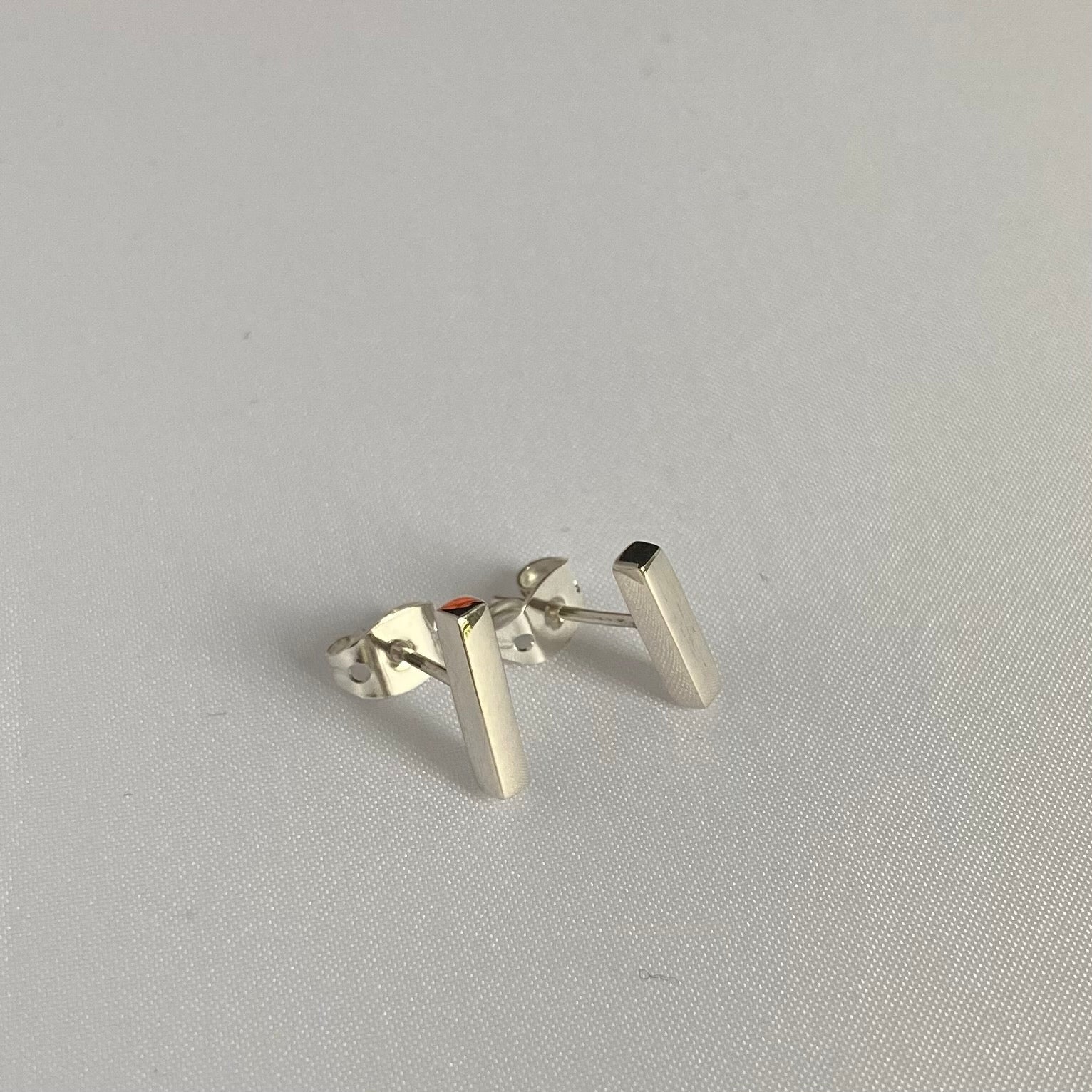 Dainty Cuboid Shaped Straight Bar Sterling Silver Stud Earrings