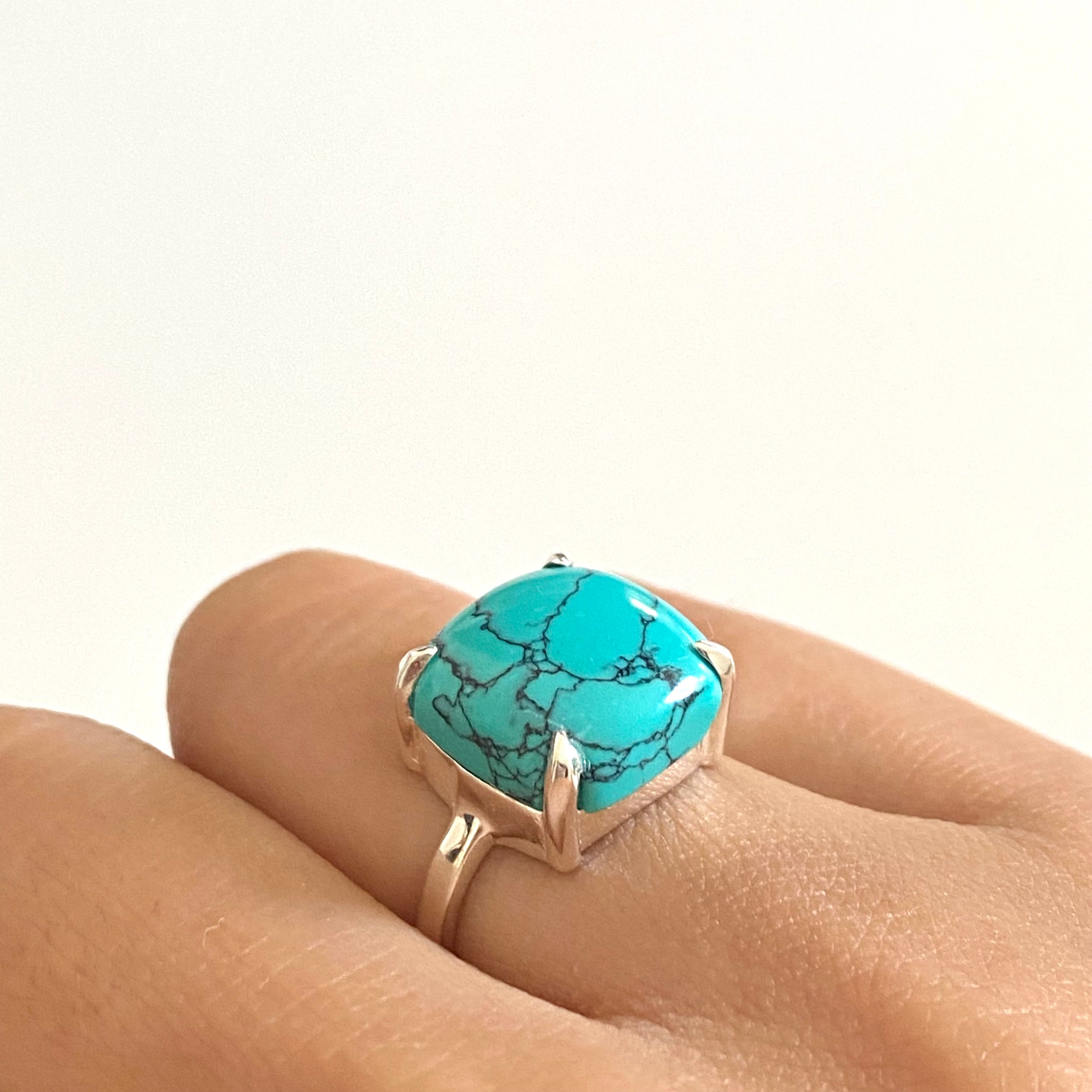 Square Cabochon Turquoise Ring in Sterling Silver