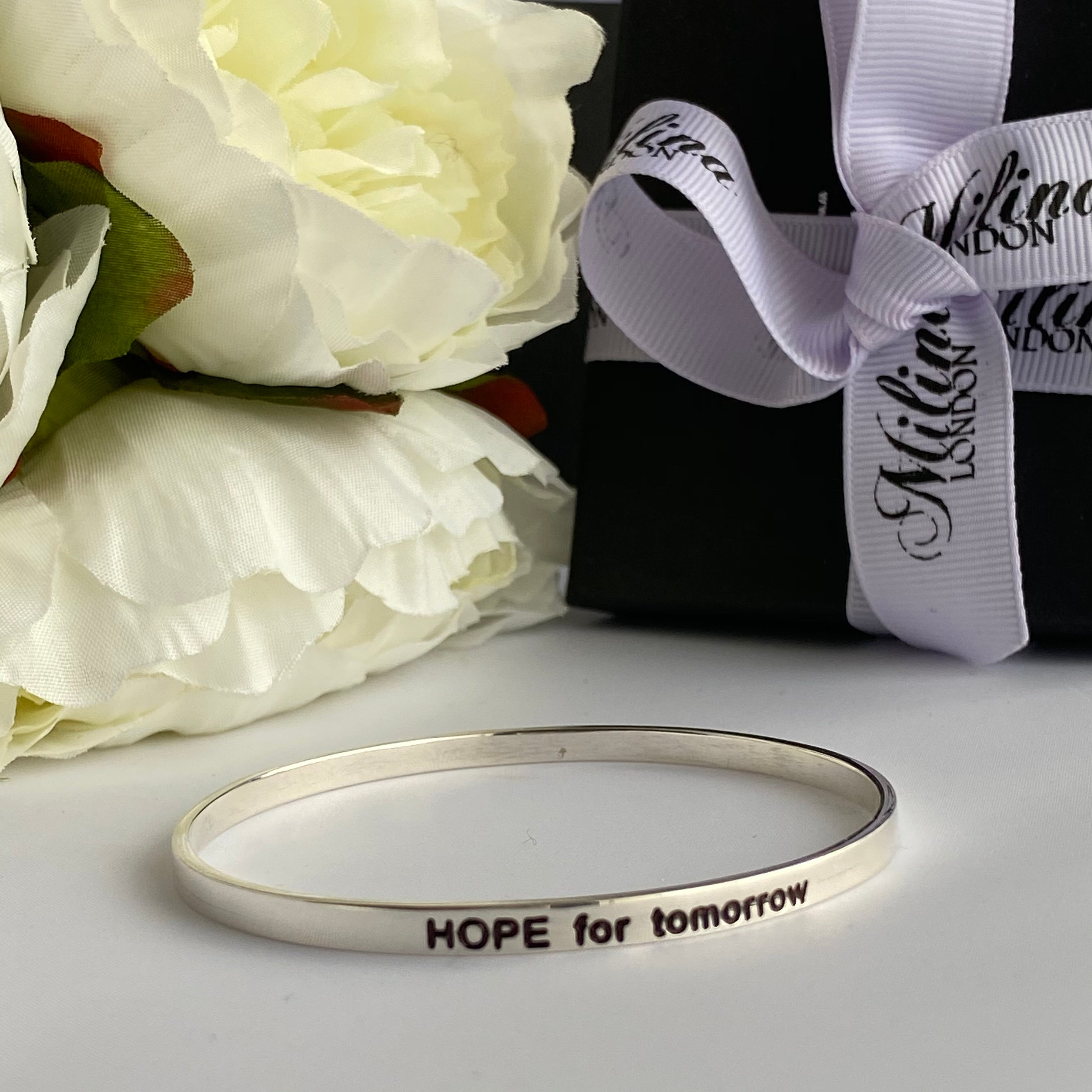 Sterling Silver Motivational Quote Bangle - Hope For Tomorrow