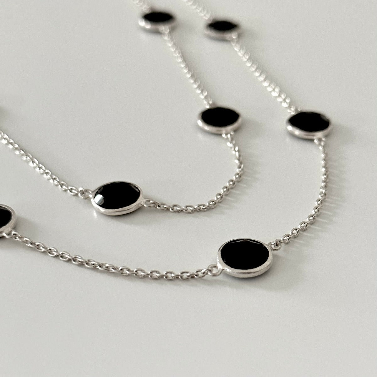 Black Onyx Gemstone Necklace in Sterling Silver