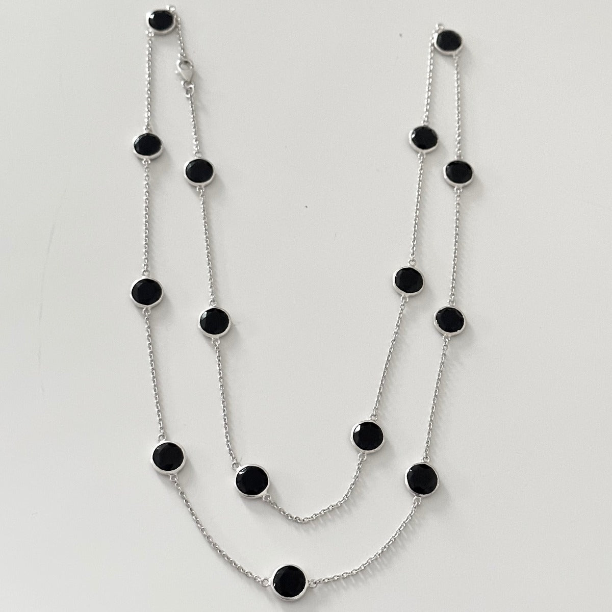Black Onyx Gemstone Necklace in Sterling Silver