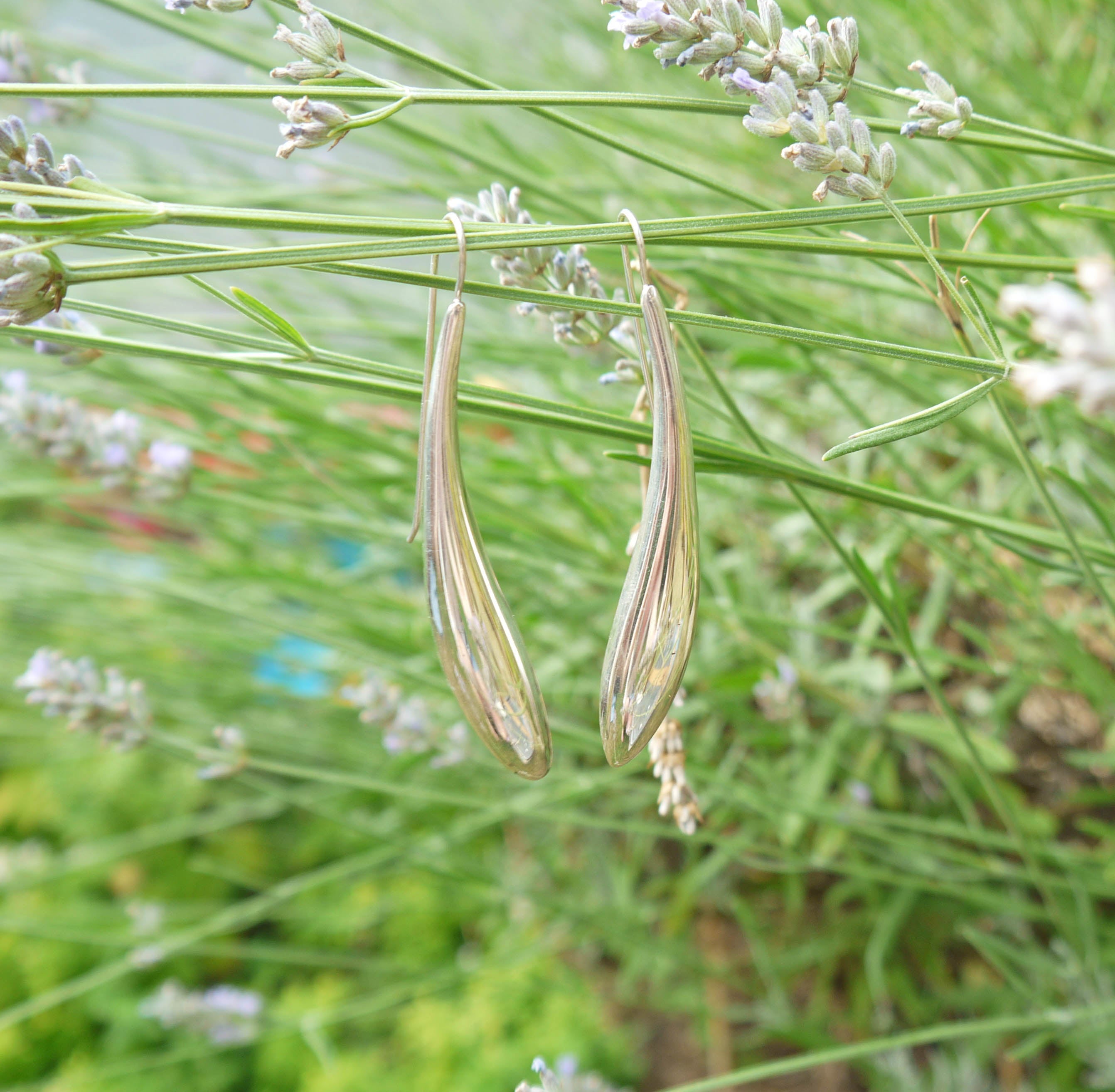 Silver Earrings - Long Curved Statement Earrings
